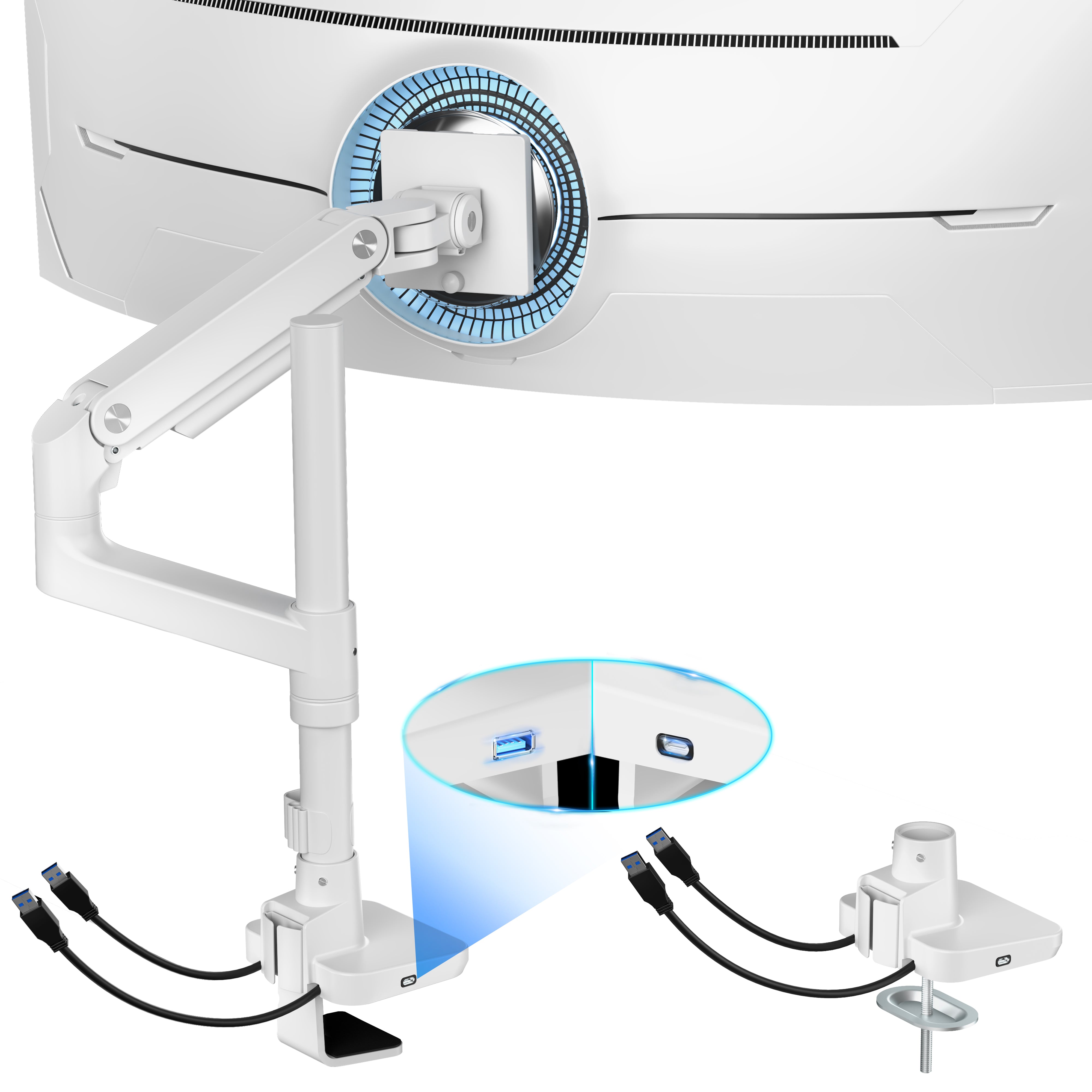 ARES WING | Heavy Duty Monitor Arm with USB Ports | GDT1004UCPWH