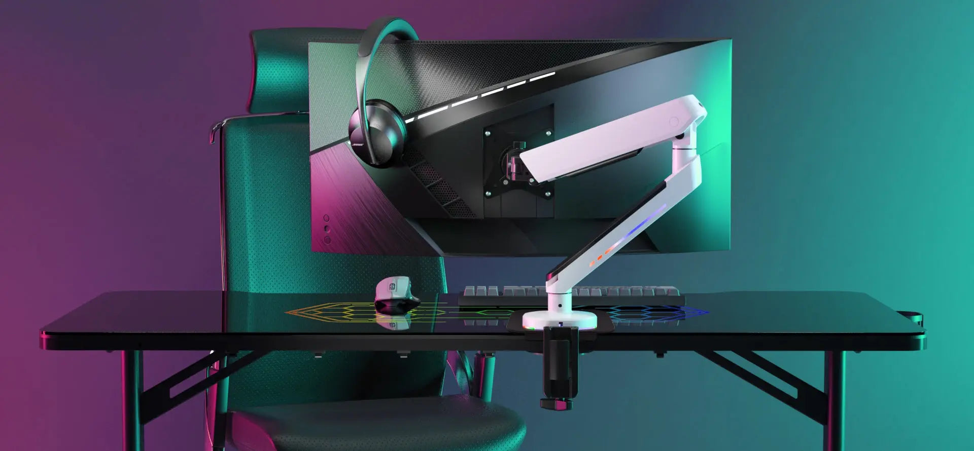 Monitor-Mount-On-Glass-Desk-How-to-Mount. ARES WING