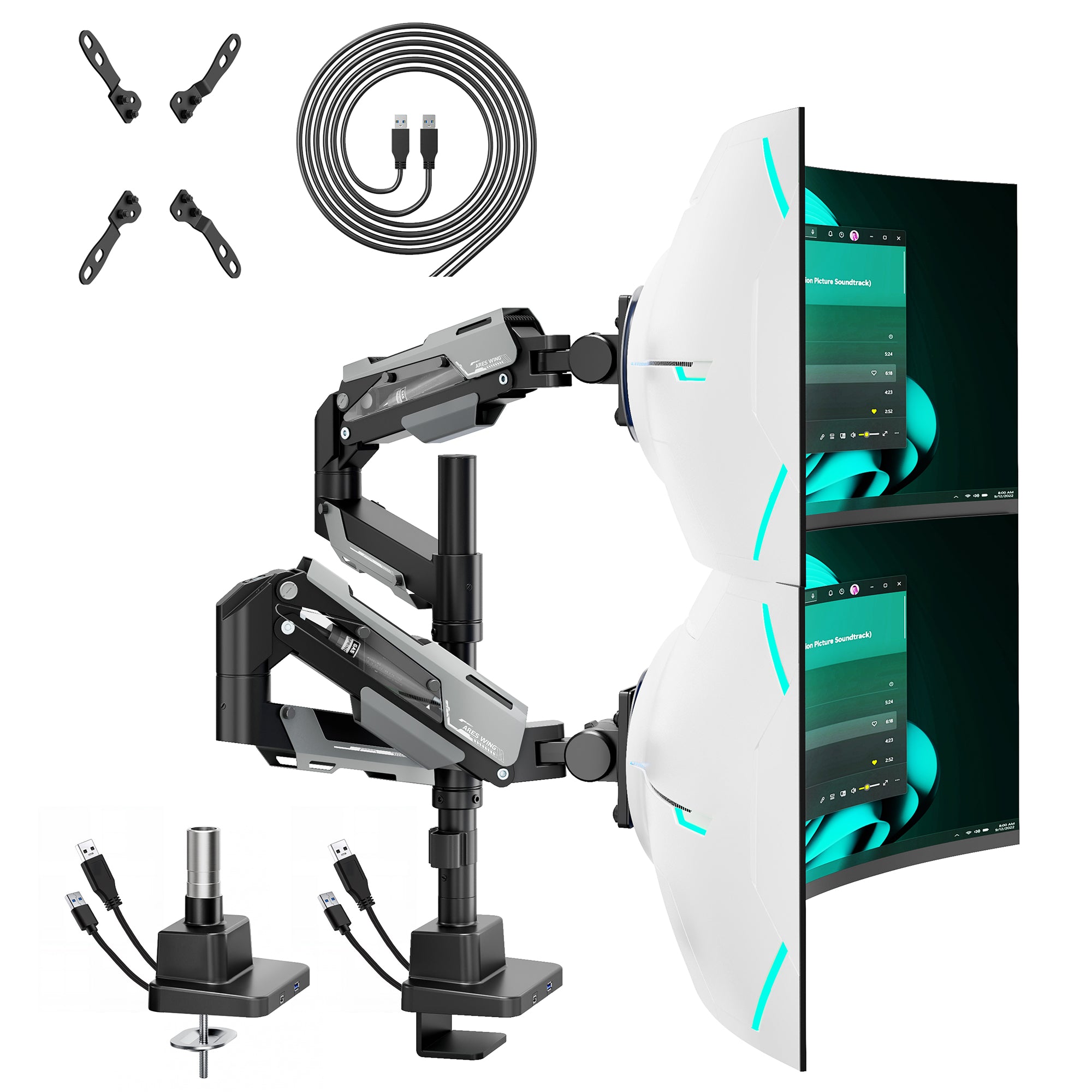Heavy Duty Gas Spring Dual Monitor Mount ARES WING