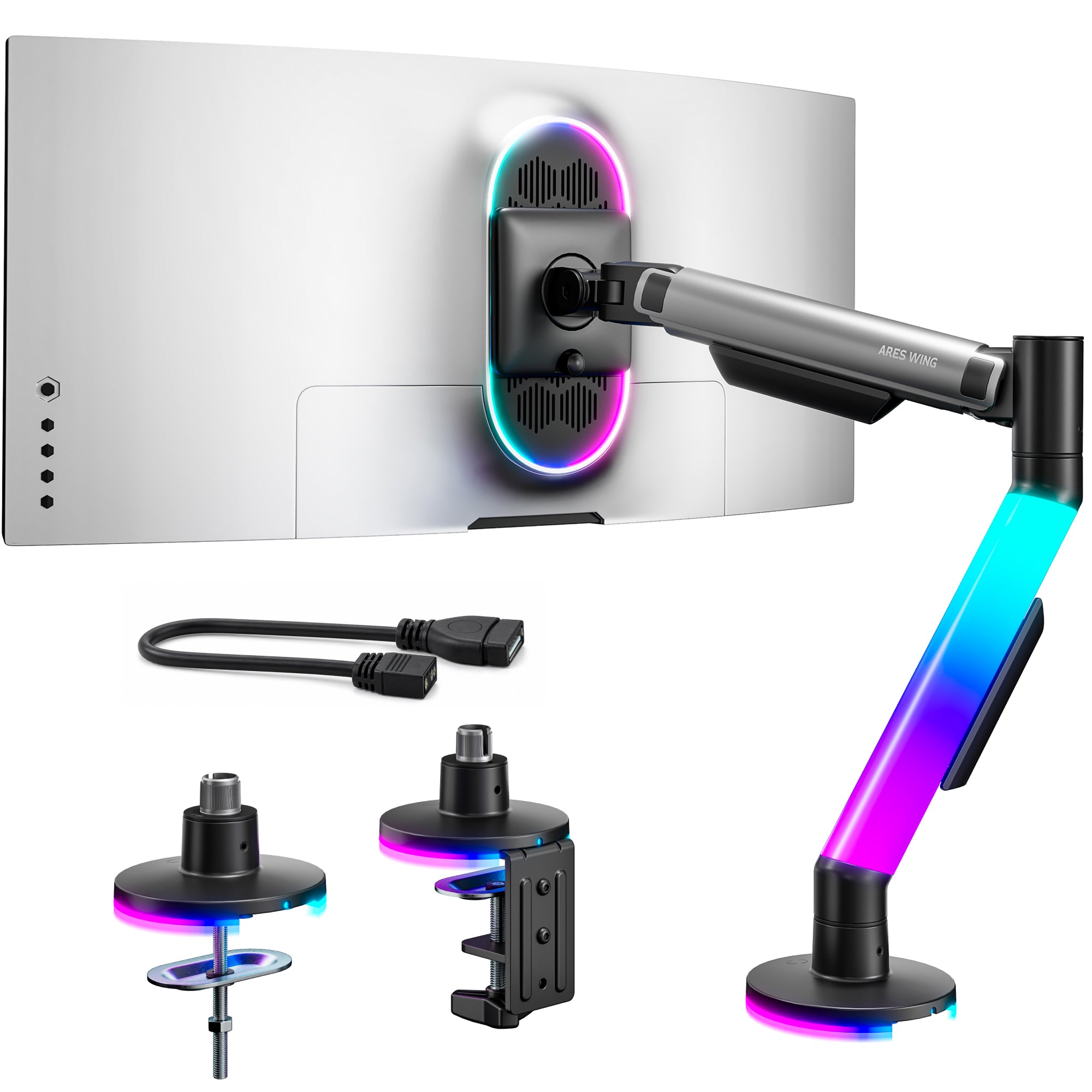 Single Monitor Arm Desk Mount with RGB, Grey ARES WING