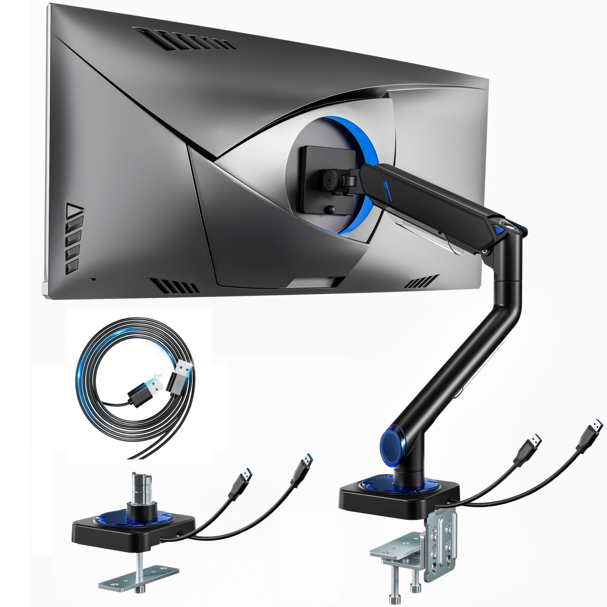 Single Monitor Mount with USB Ports-Black ARES WING