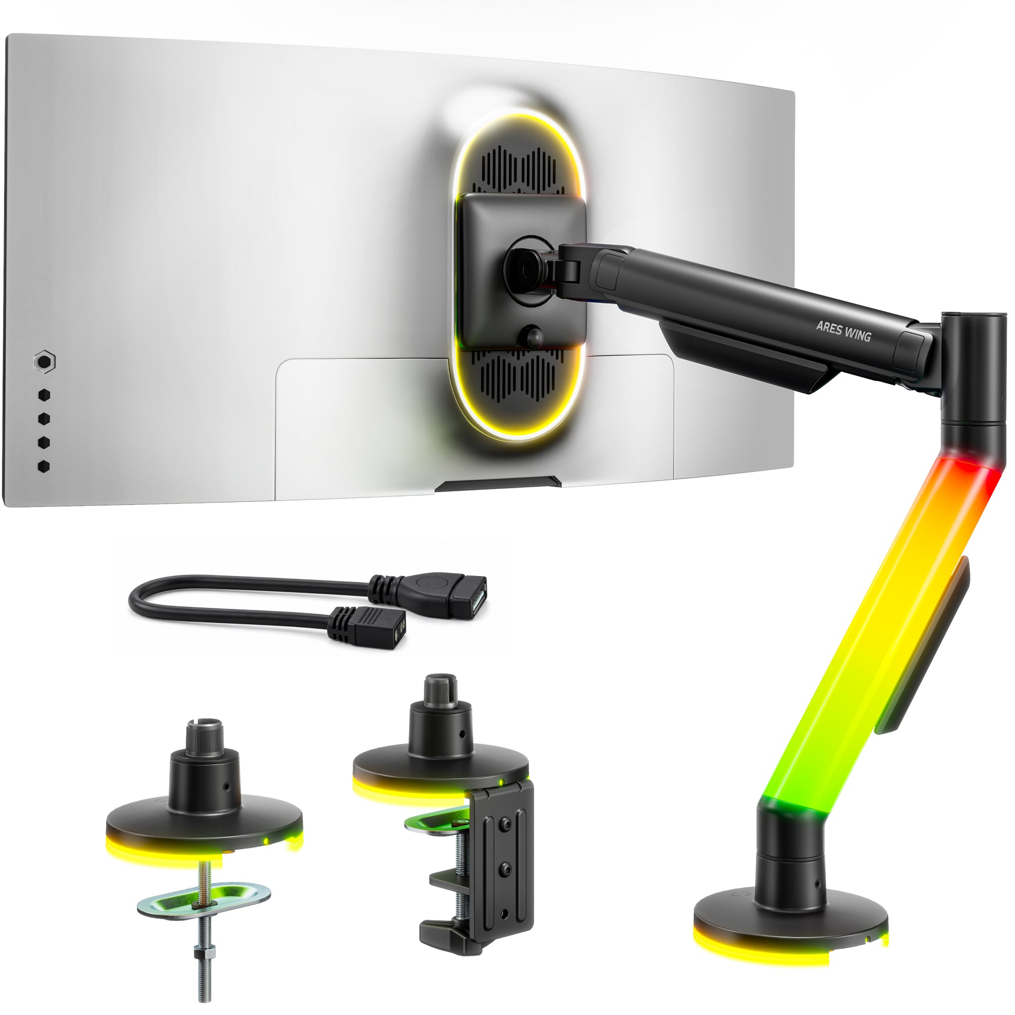 Single Monitor Arm Desk Mount with RGB, Black ARES WING