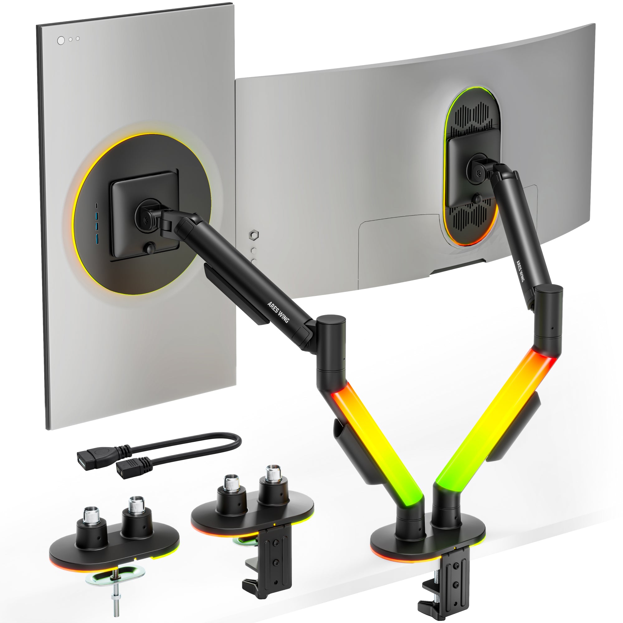 Dual Monitor Arm Desk Mount with RGB, Black ARES WING
