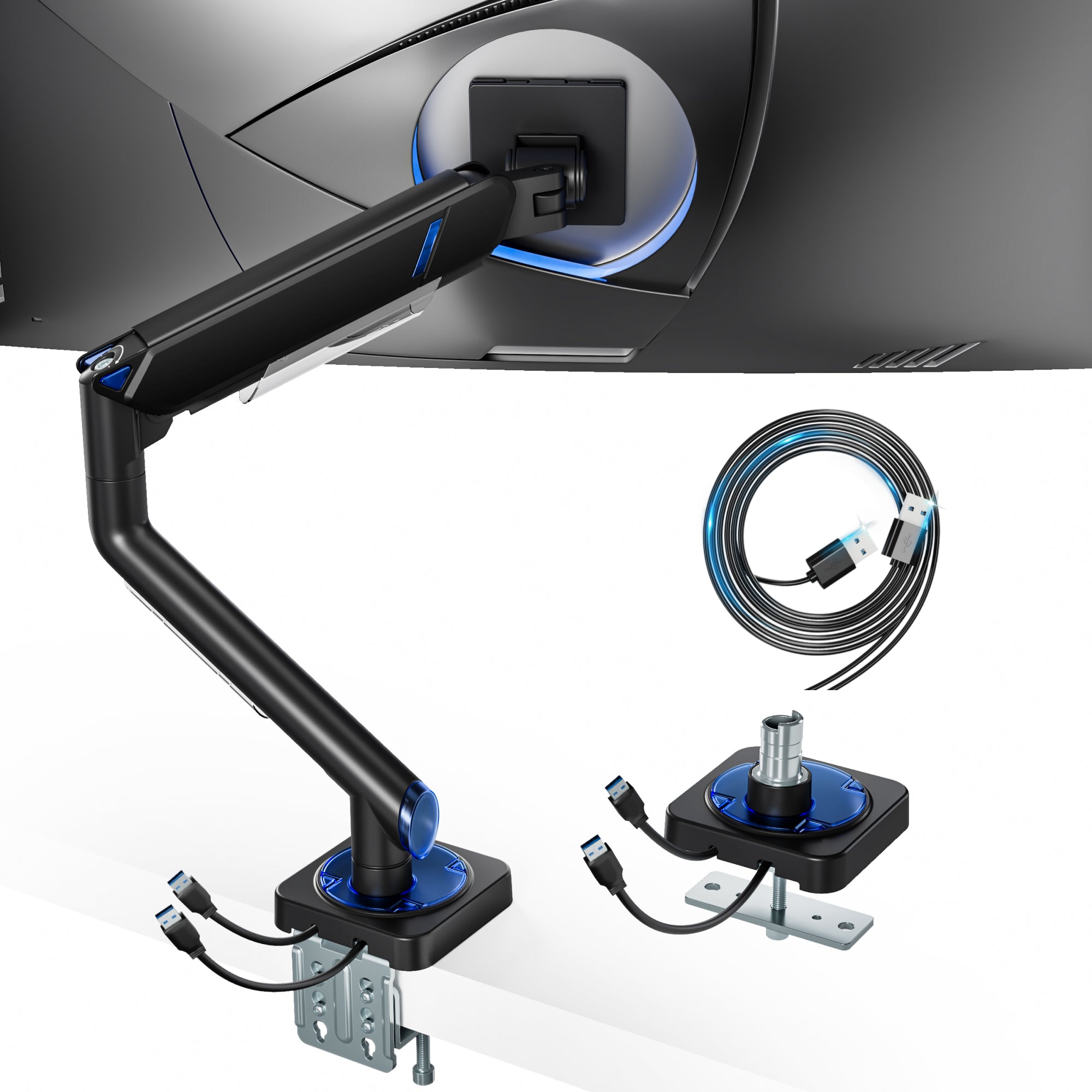 Single Monitor Mount with USB Ports-Black ARES WING