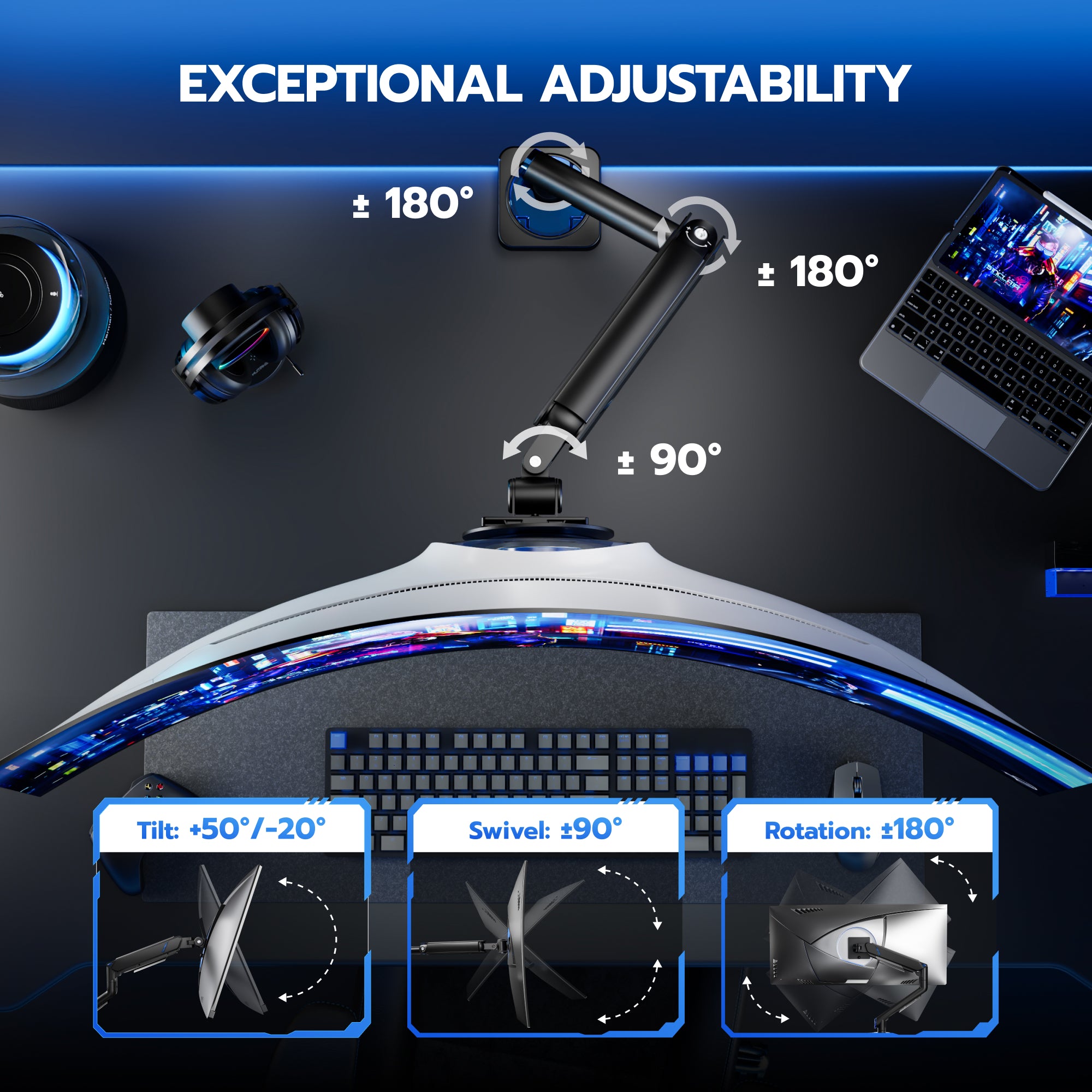 Ultrawide Single Monitor Arm , Black ARES WING