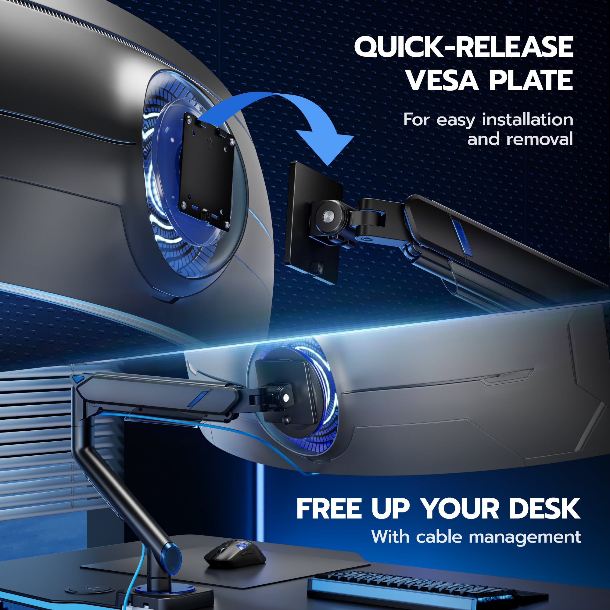 Single Monitor Mount with USB Ports-Black ARES WING