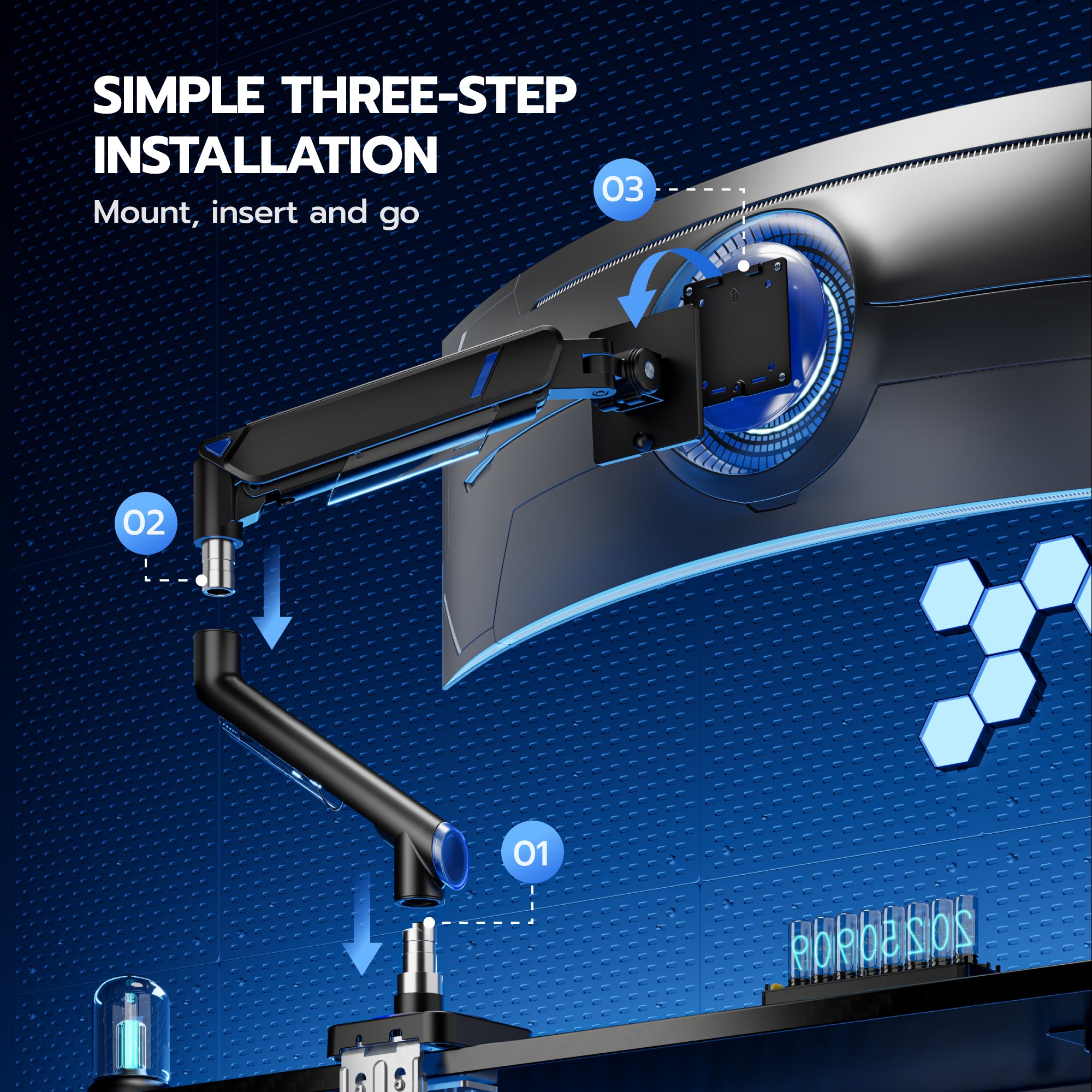 Single Monitor Mount with USB Ports-Black ARES WING