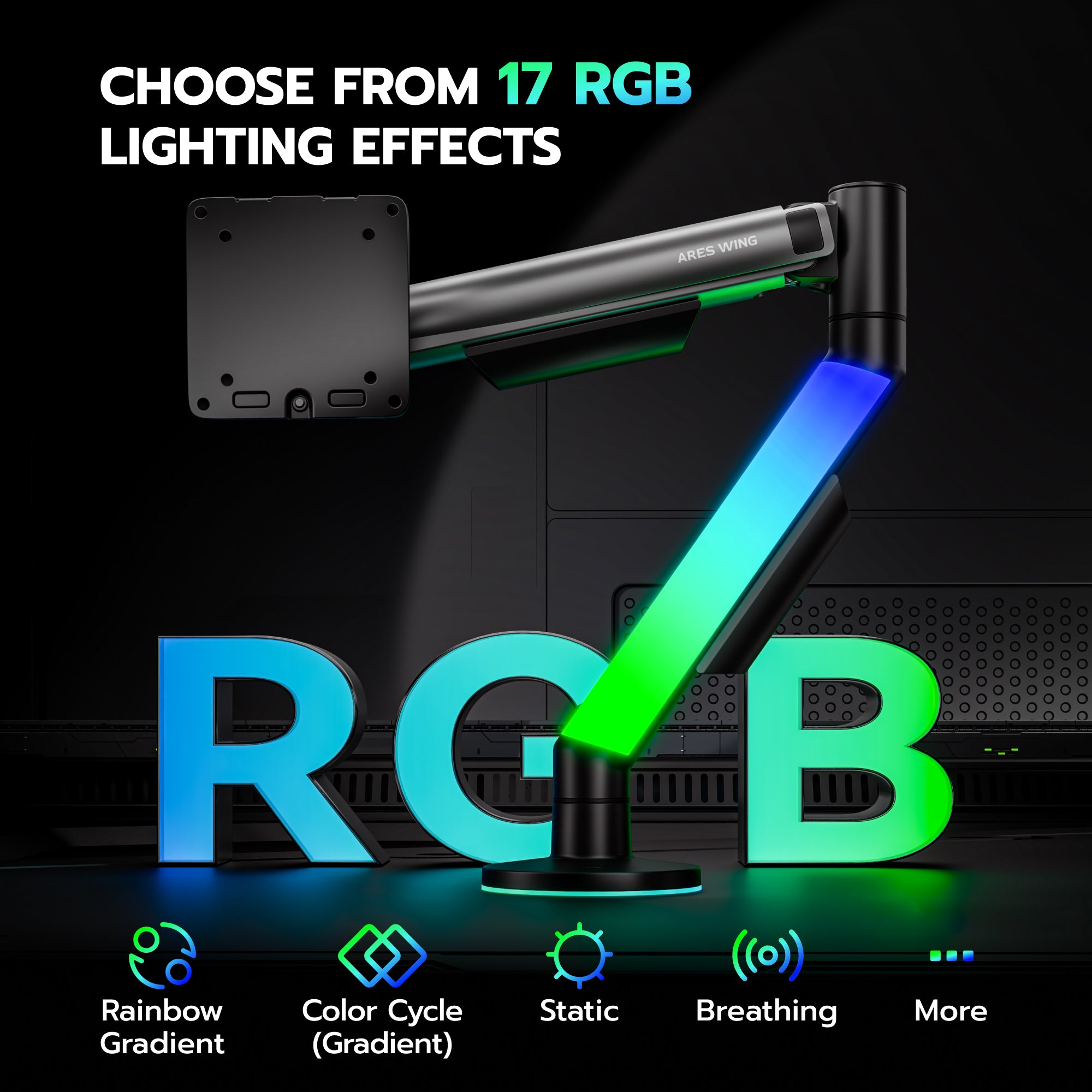 Single Monitor Arm Desk Mount with RGB, Grey ARES WING