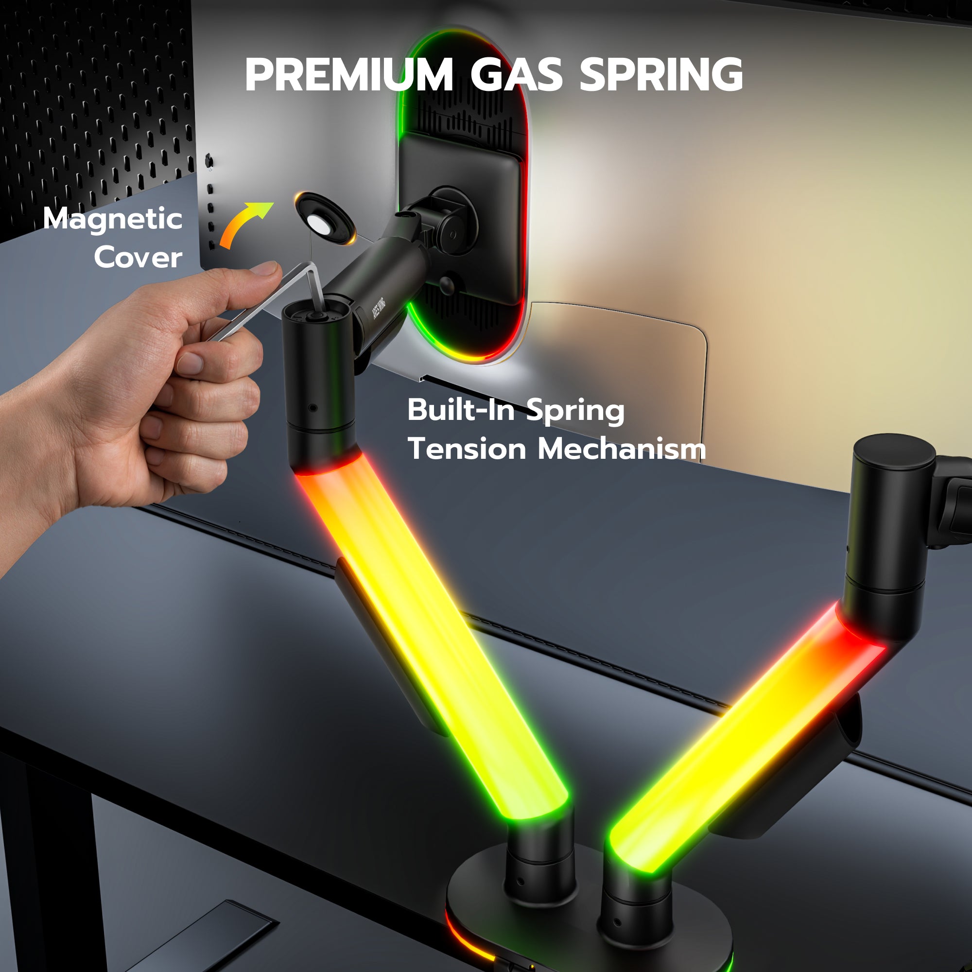 Dual Monitor Arm Desk Mount with RGB, Black ARES WING