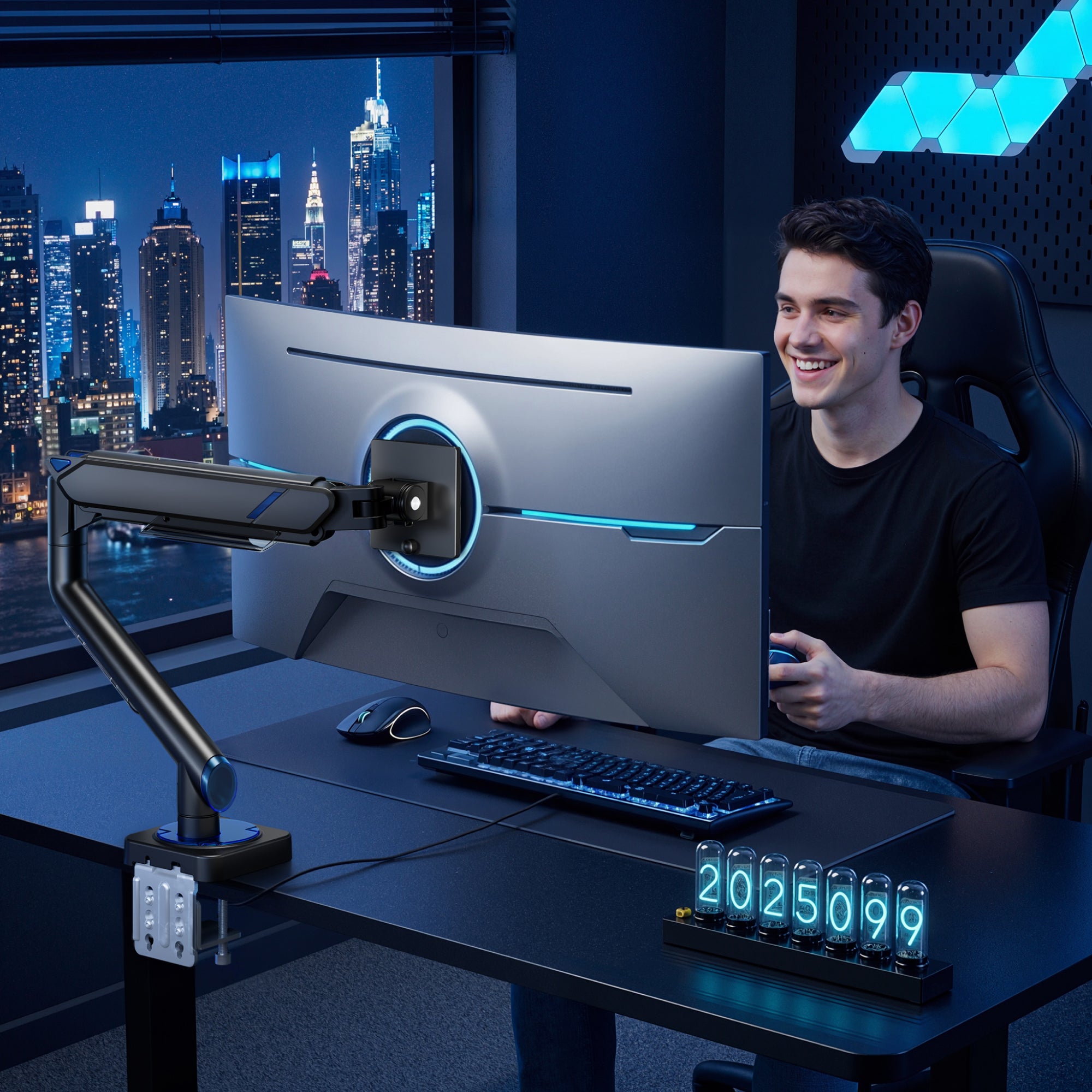 Single Monitor Mount with USB Ports-Black ARES WING