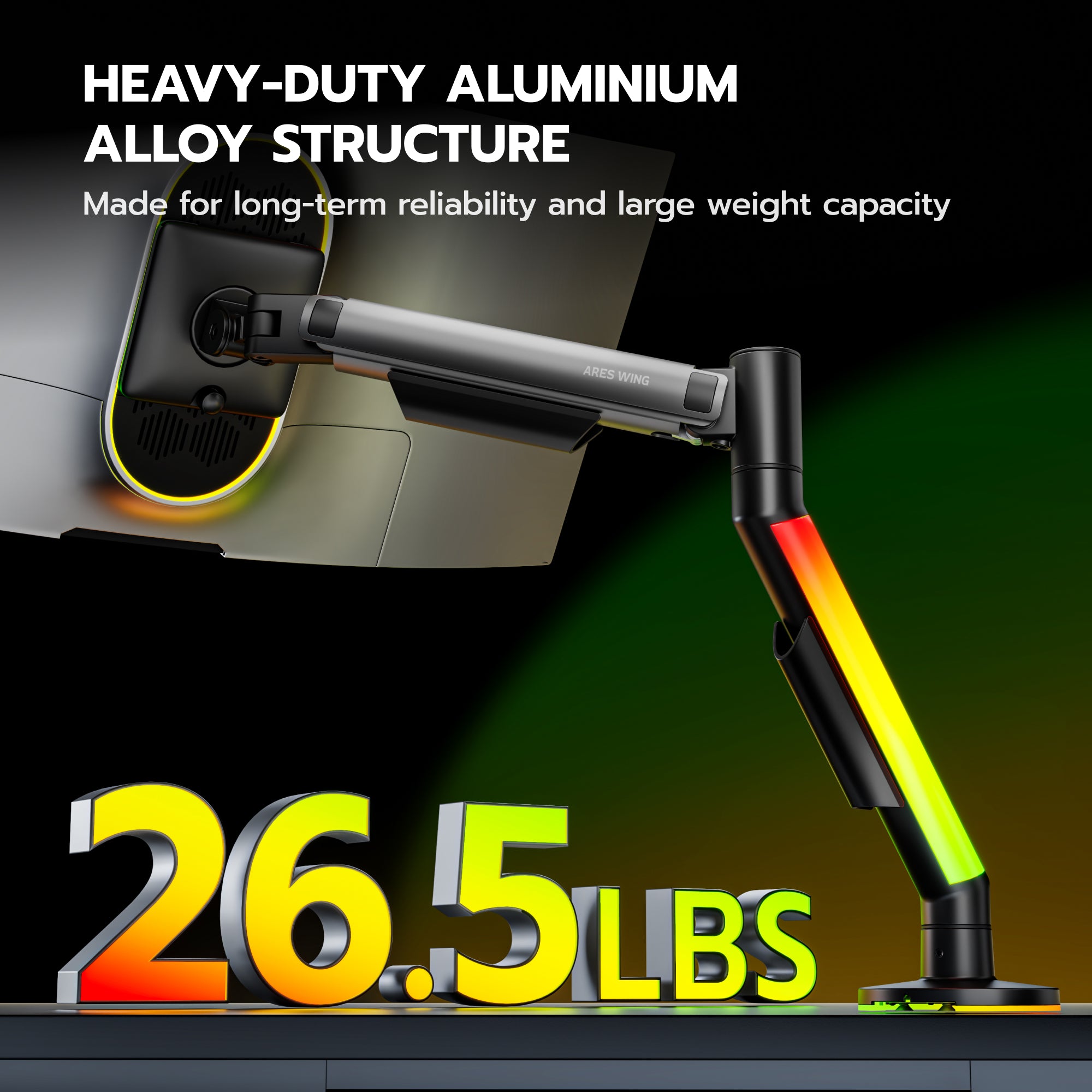 Single Monitor Arm Desk Mount with RGB, Grey ARES WING