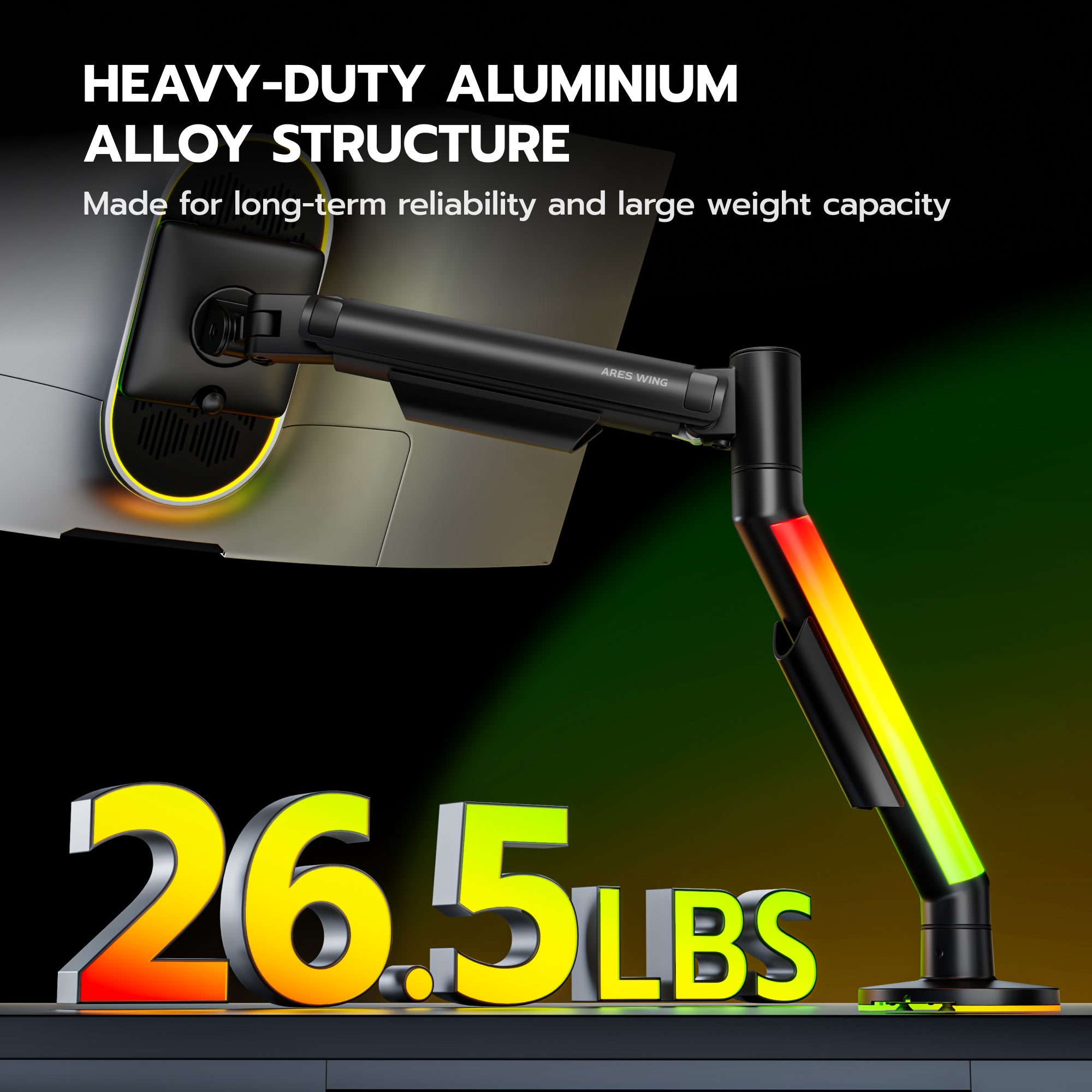 Single Monitor Arm Desk Mount with RGB, Black ARES WING