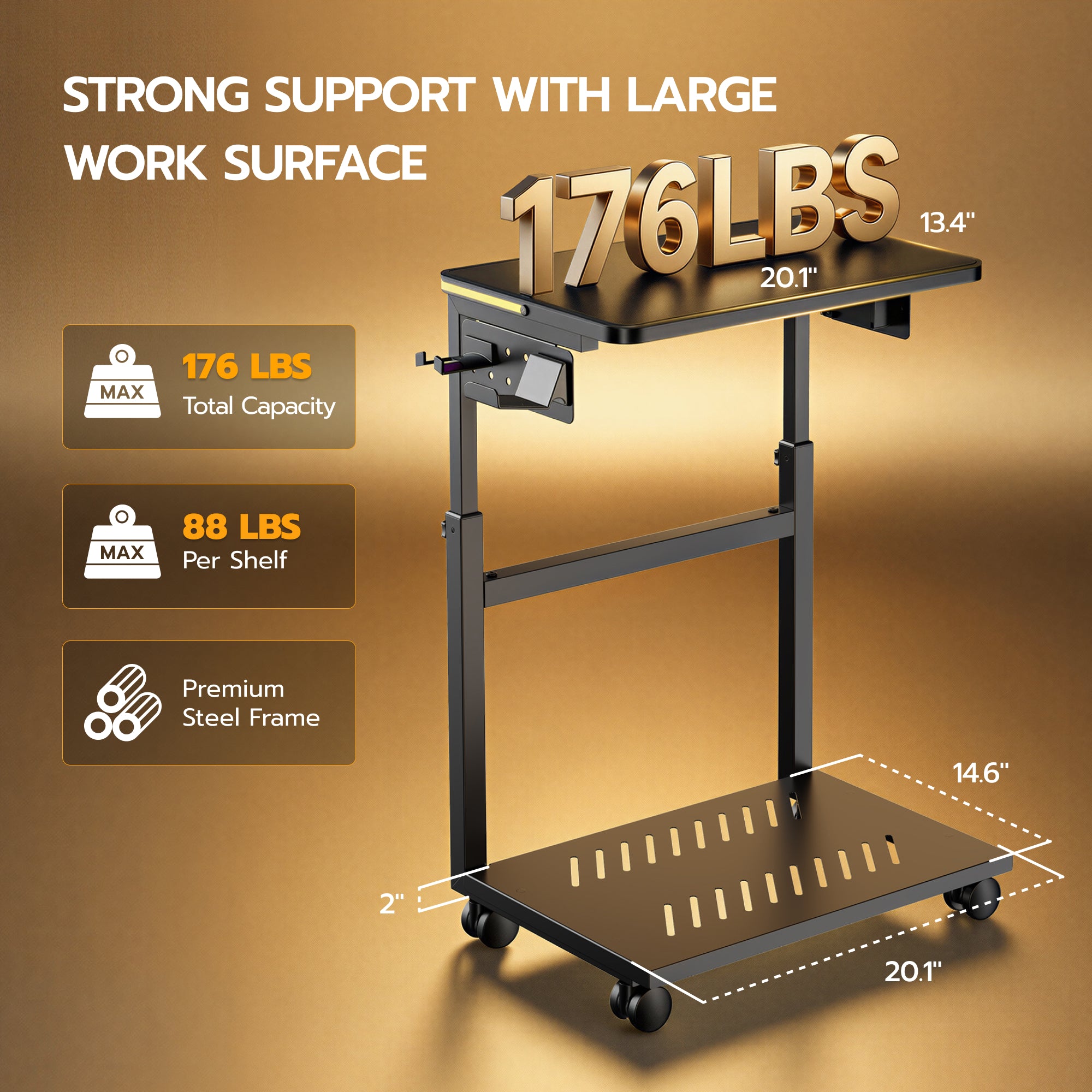 Height Adjustable Computer Tower Stand with RGB Light & USB Charging Port ARES WING