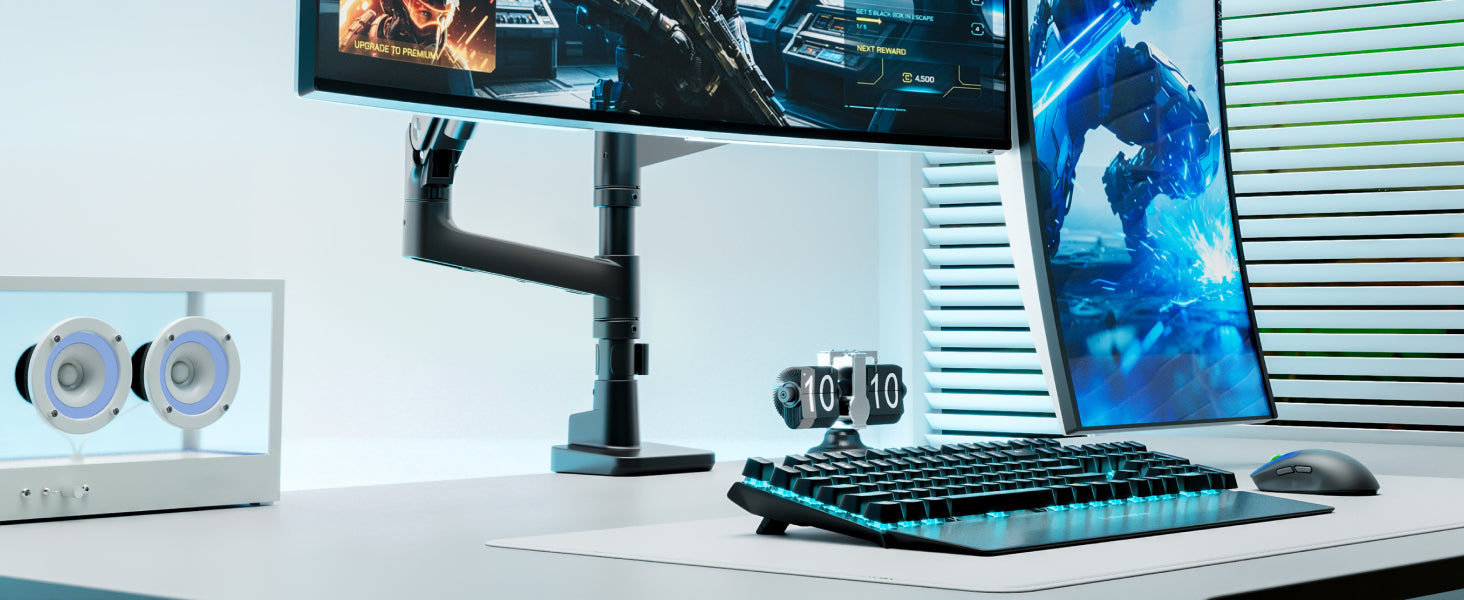 Tall Dual Monitor Arm Desk Mount, Black | GDT1004P-2BK-H – ARES WING