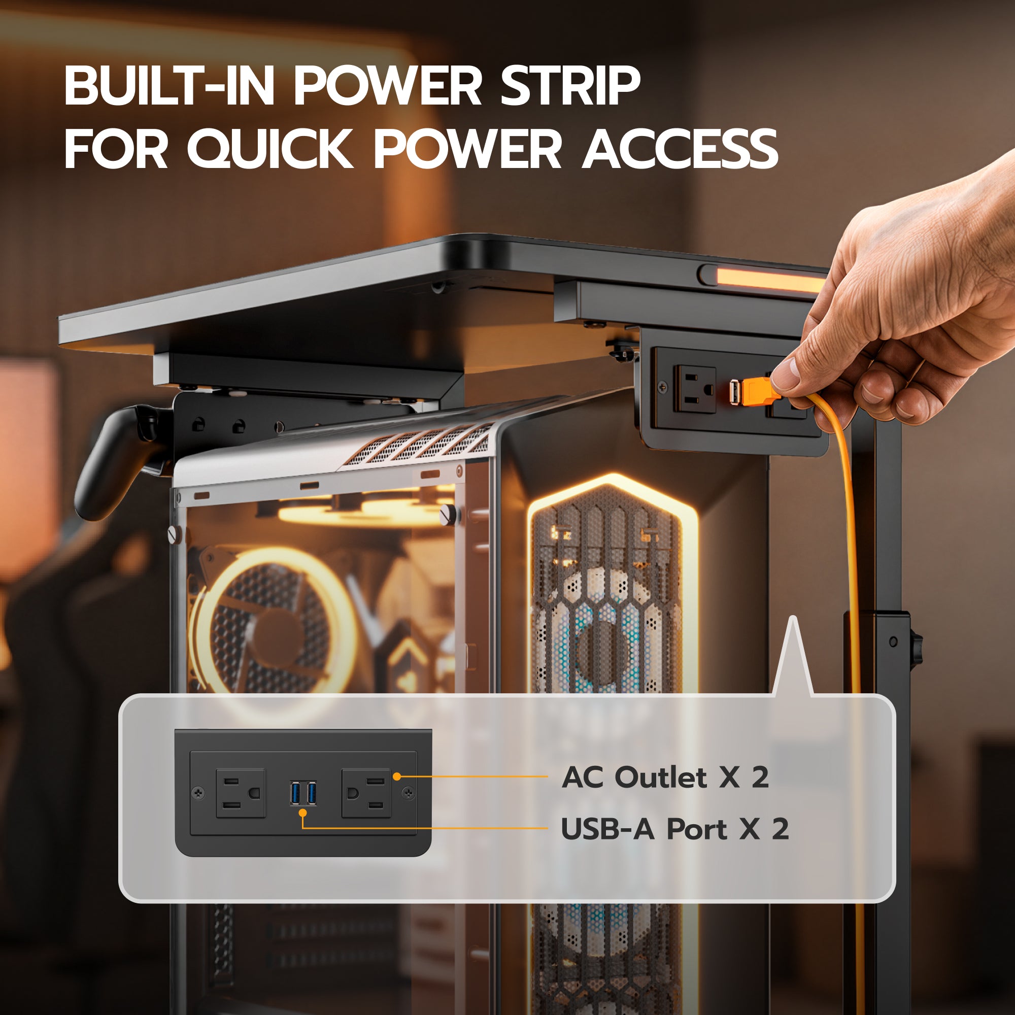 Height Adjustable Computer Tower Stand with RGB Light & USB Charging Port ARES WING