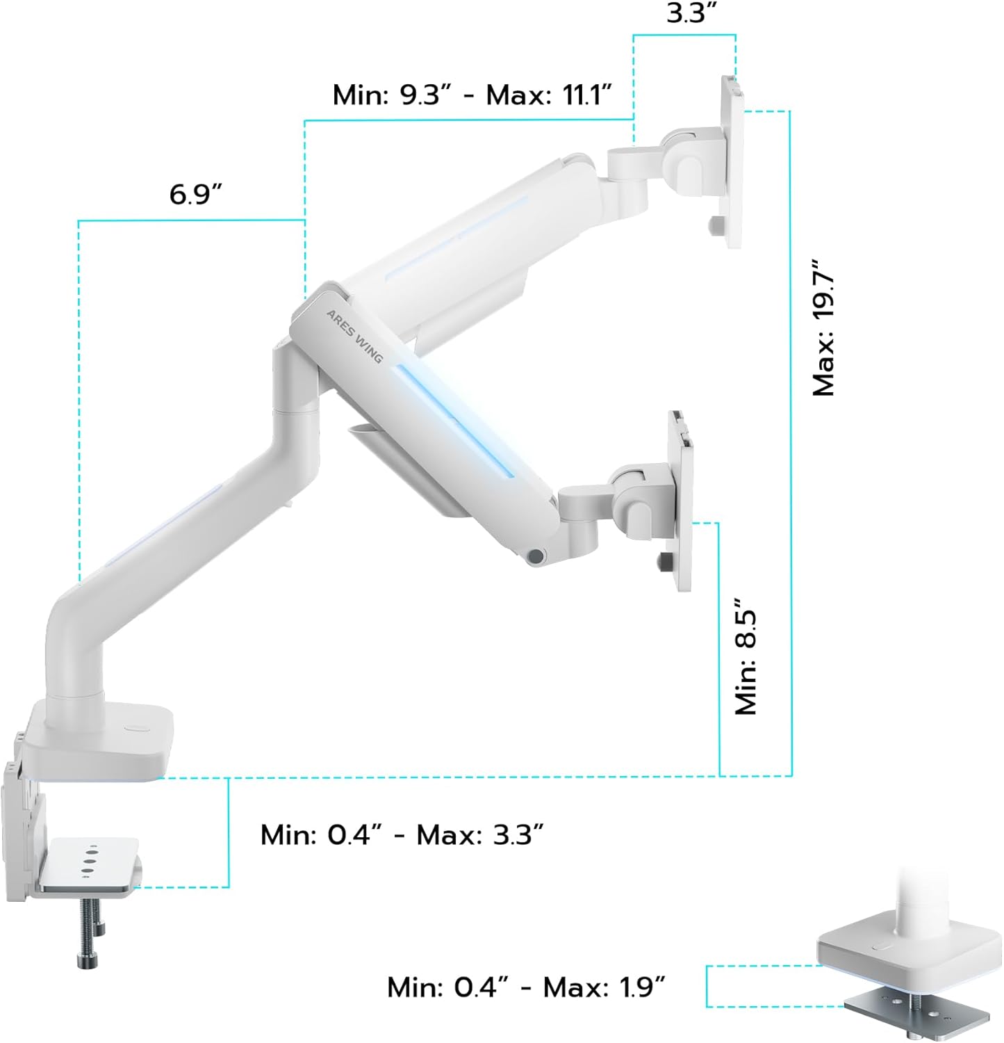 RGB Ultrawide Single Monitor arm ARES WING