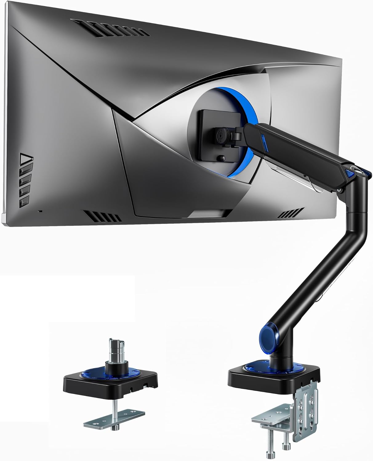 ARES WING Monitor Arm for 17-49 Inch, Ultrawide Single Monitor Mount Holds up to 44lbs, Heavy Duty Mechanical Spring Monitor Stand Adjustable Arms, 75/100 VESA Mount with Clamp/Grommet Base, Black