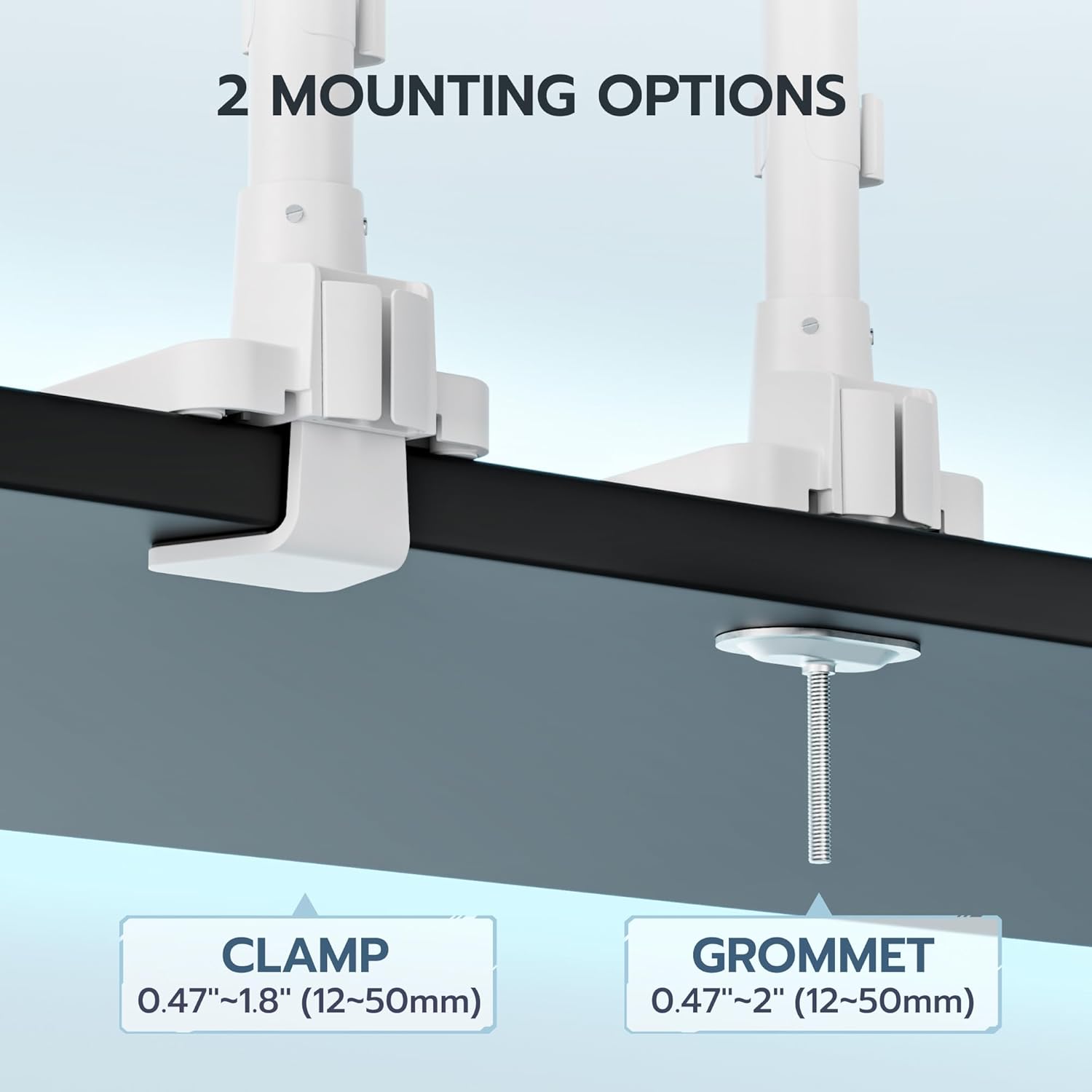 ARES WING Dual Monitor Mount for 17-49 Inch Ultrawide Heavy Duty Curved Screen, Computer Monitor Arm Desk Mount, Gas Spring Adjustable Dual Monitor Stand for Desk, White
