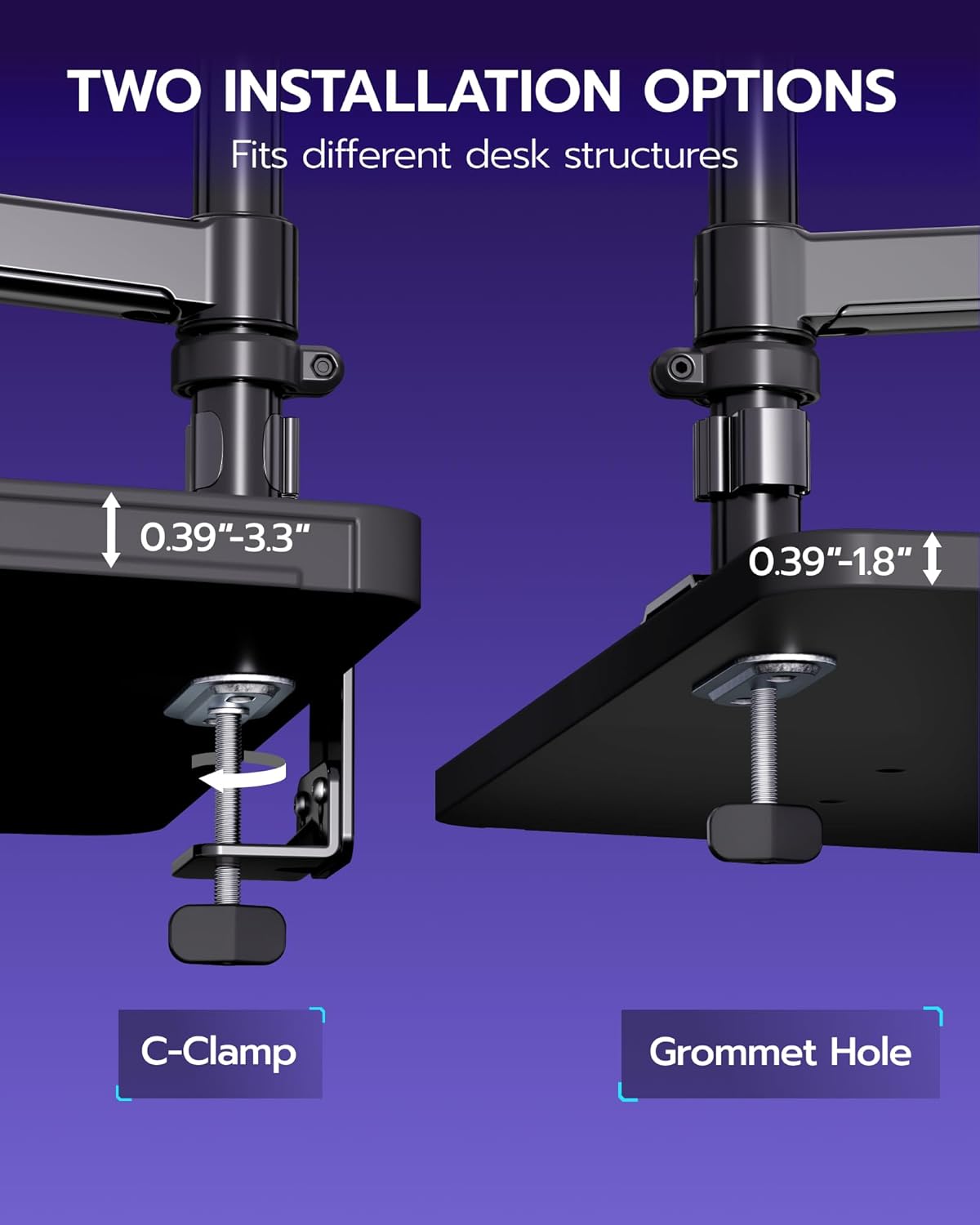 ARES WING Single Monitor Mount - Ultrawide Monitor Arm for 17 to 40 Inch Heavy Duty Curved Screen up to 26.4 lbs with Clamp/Grommet Desk Mount, 75/100 Vesa Mount, Black