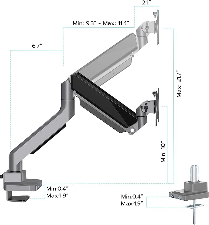 Single Monitor Arm with USB Ports ARES WING