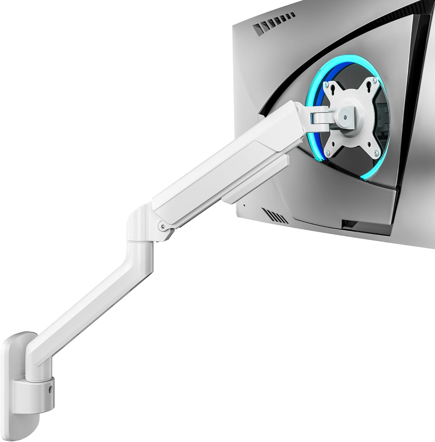 ARES WING Single Monitor Wall Mount for 17-40 Inch Ultrawide Screens, Heavy Duty Monitor Arm Up to 26.4 lbs, Fully Adjustable Wall Mount, VESA 75x75/100x100 Compatible, White