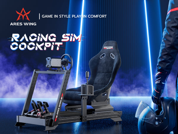Sim Racing Cockpit with Racing Seat | GRS1006BK – ARES WING