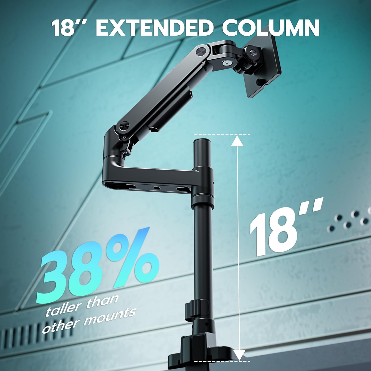 ARES WING Heavy Duty Monitor Arm with USB A/C, Tall Ultrawide Monitor Arm for 17 to 49 Inch Screen, Holds 44 Lbs, Adjustable Gas Spring Desk Mount, Black