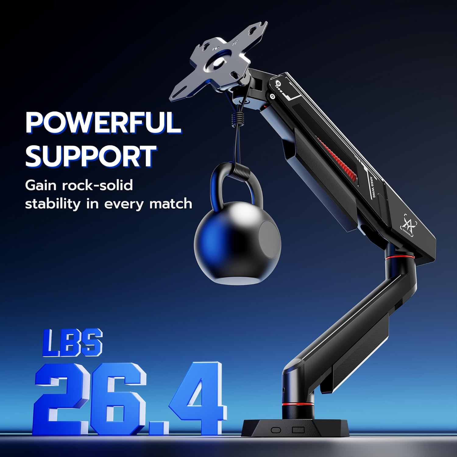 ARES WING Single Monitor Arm for 17-40 Inch Flat Curved Ultrawide Screens Up to 26.5lbs, Fully Adjustable Single Monitor Mount, C-Clamp & Grommet Base, 75/100 Vesa Mount, Black