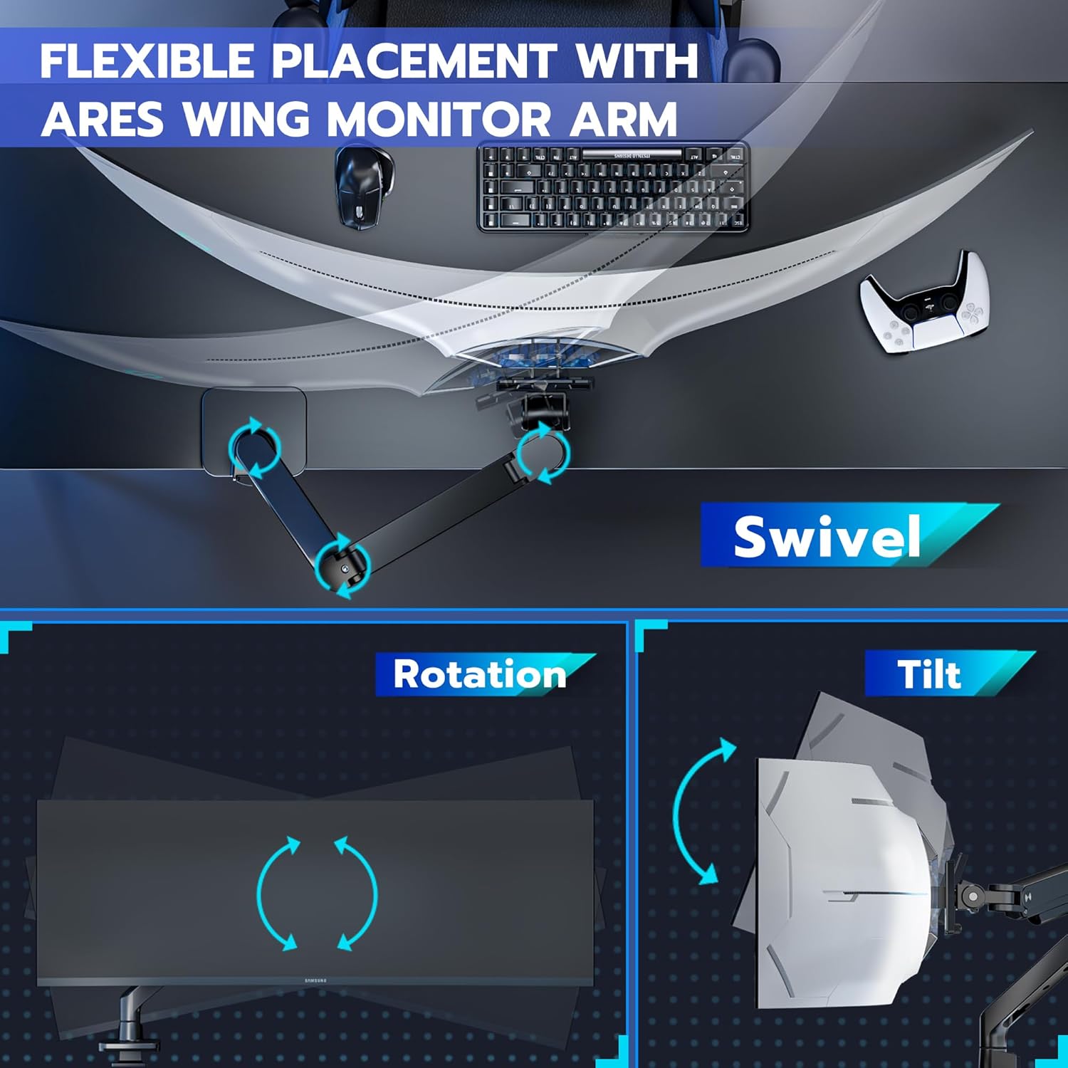 ARES WING Deep Recessed Monitor VESA Adapter Plate, Quick Attach VESA Mount Adapter for Samsung Odyssey Neo G9, G95NA, and Odyssey G9(Not Compatible with OLED Models), VESA 100x100