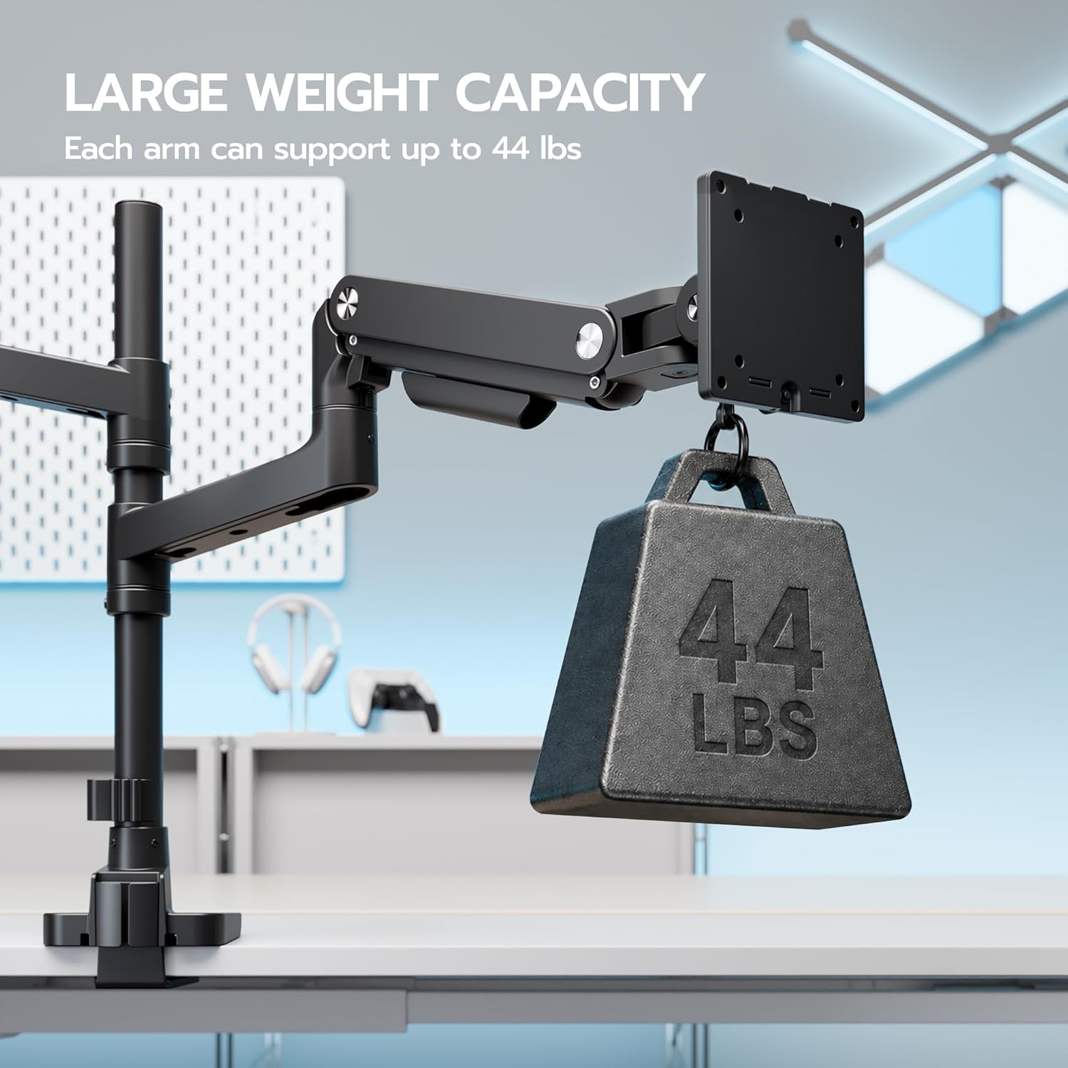 ARES WING Extra Tall Dual Monitor Arm Desk Mount for 17-49 inch Ultrawide Monitors, Heavy Duty Dual Monitor Stand Holds 44 lbs, Full Motion Vertical Stacked Monitor Mount, 75/100 VESA Mount, Black