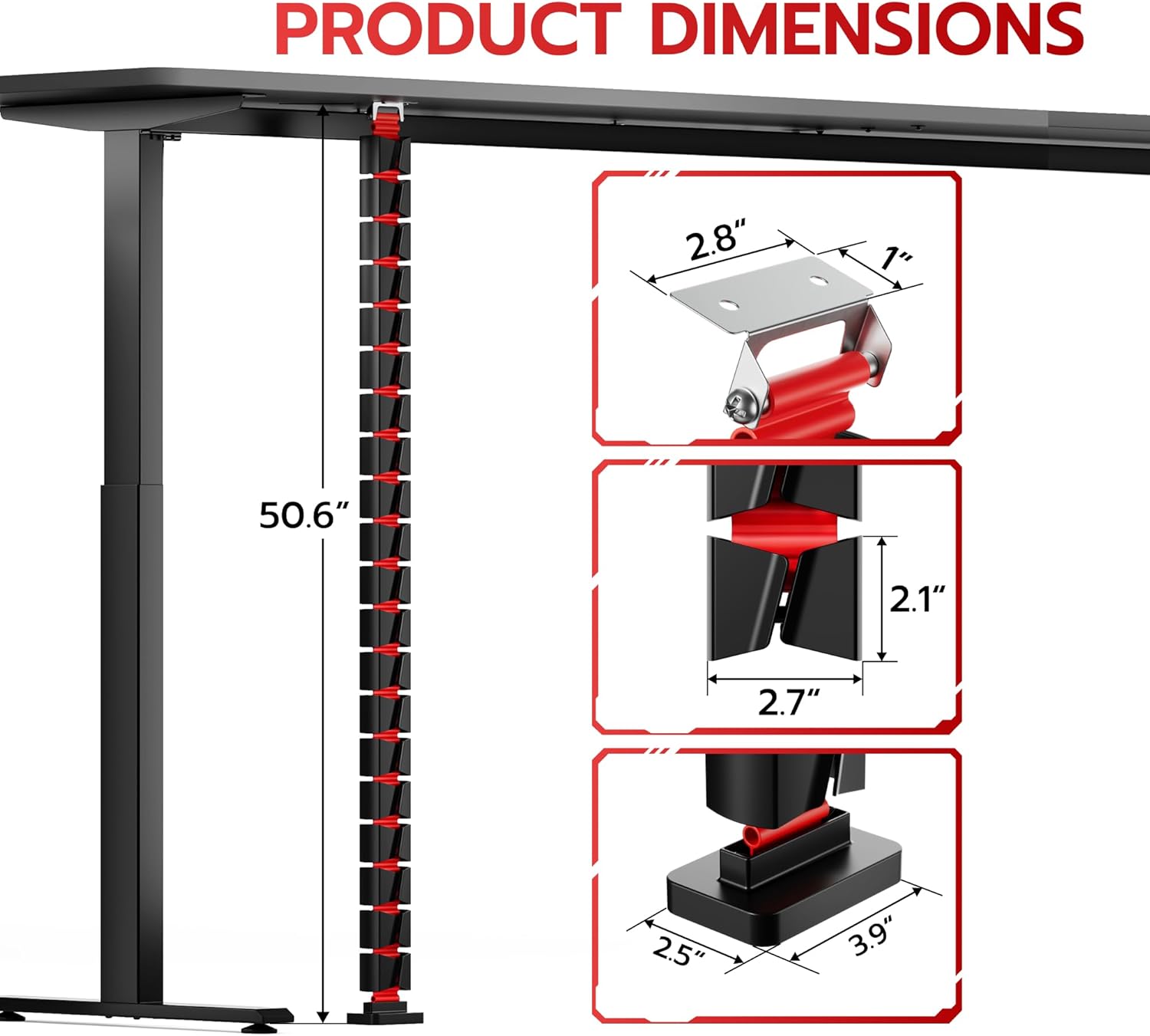 ARES WING Under Desk Cable Management Spine, Screw On Vertebrae Cable Management for Standing Desk, Length Adjustable Cord Organizer with 20 Modular Vertebrae for Office and Gaming Desks, Red