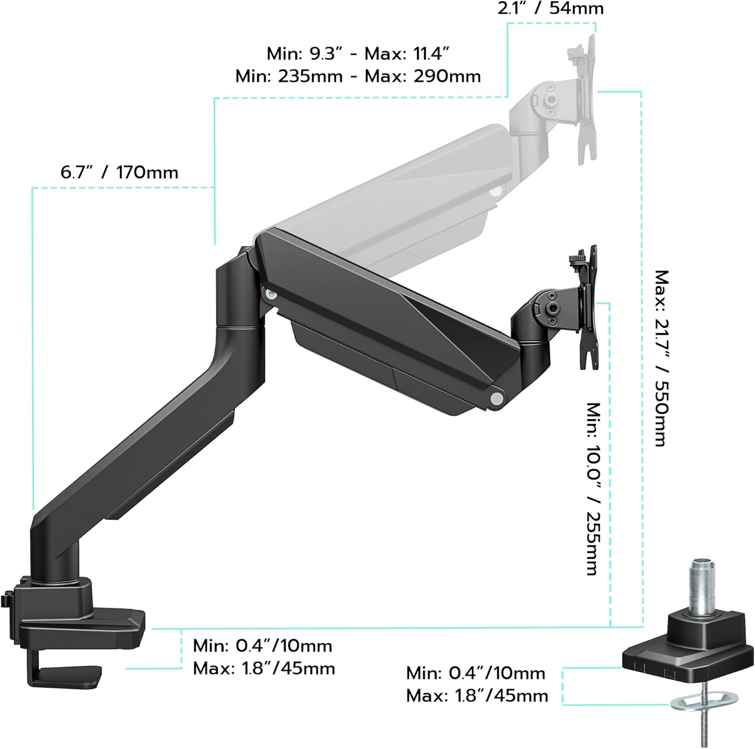 ARES WING Ultrawide Monitor Arm, Heavy Duty Single Monitor Mount for 13