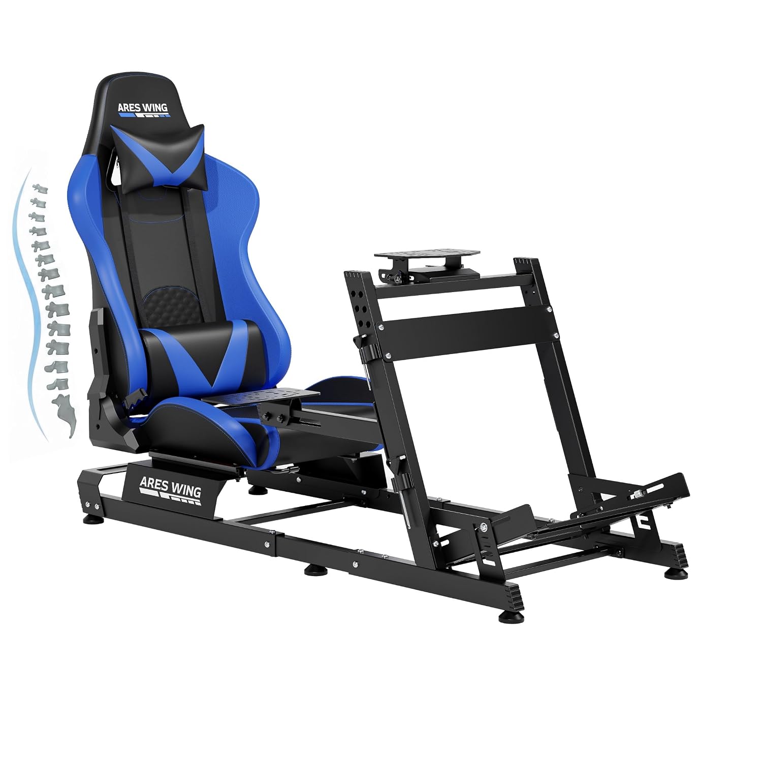 ARES WING Sim Racing Cockpit with Seat, Adjustable Driving Simulator Cockpit with Headrest & Lumbar Support, Sim Racing Rig for 16Nm Direct Drive Compatible with PC, PS5 and Xbox, Blue