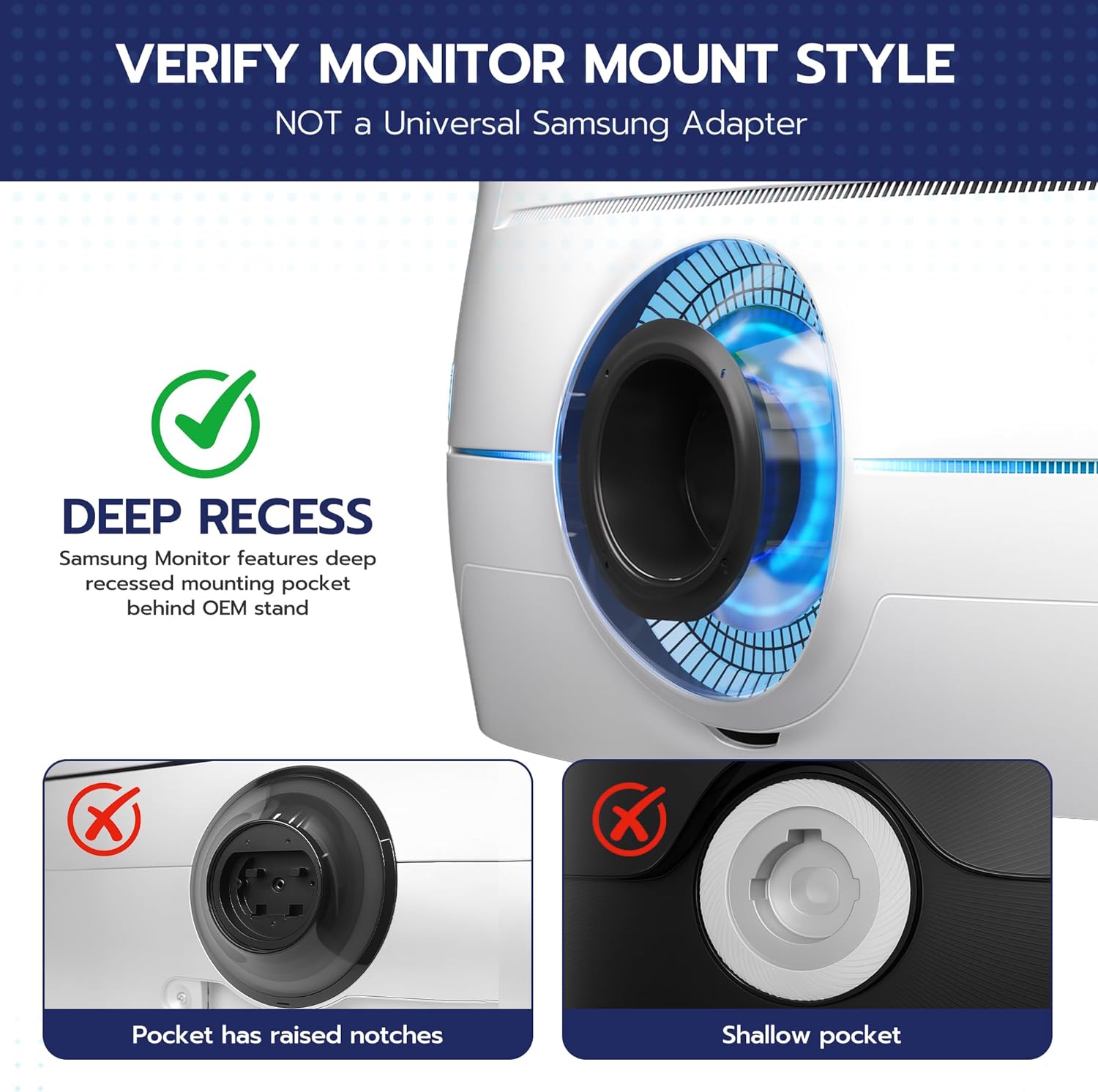 ARES WING Deep Recessed Monitor VESA Adapter Plate, Quick Attach VESA Mount Adapter for Samsung Odyssey Neo G9, G95NA, and Odyssey G9(Not Compatible with OLED Models), VESA 100x100