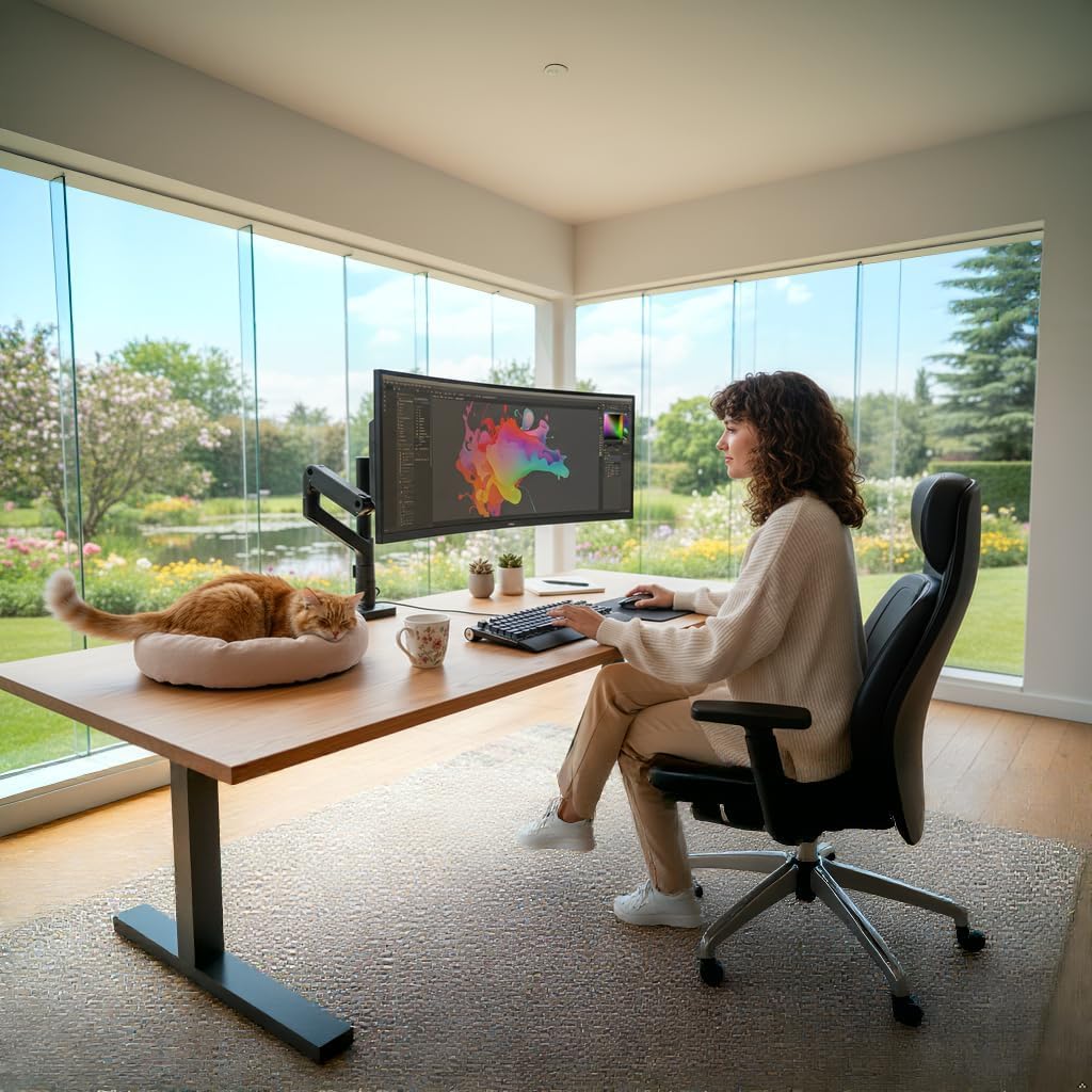 ARES WING Heavy Duty Monitor Arm with USB A/C, Tall Ultrawide Monitor Arm for 17 to 49 Inch Screen, Holds 44 Lbs, Adjustable Gas Spring Desk Mount, Black