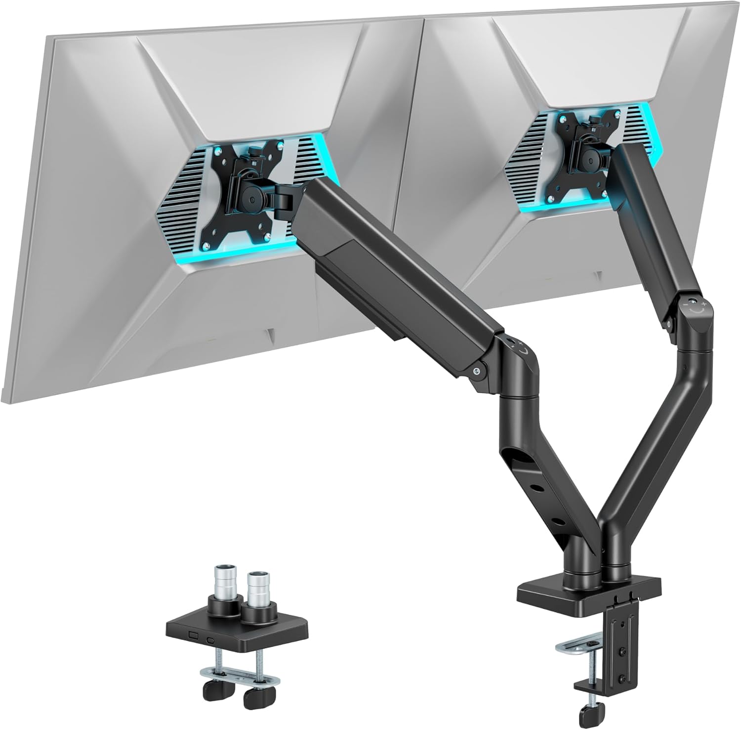 ARES WING Dual Monitor Mount, Heavy Duty Monitor Arms for 2 Monitors for 17-35 inch, Fully Adjustable Monitor Desk Stand Ultrawide Screen, VESA 75x75 or 100x100mm, Black