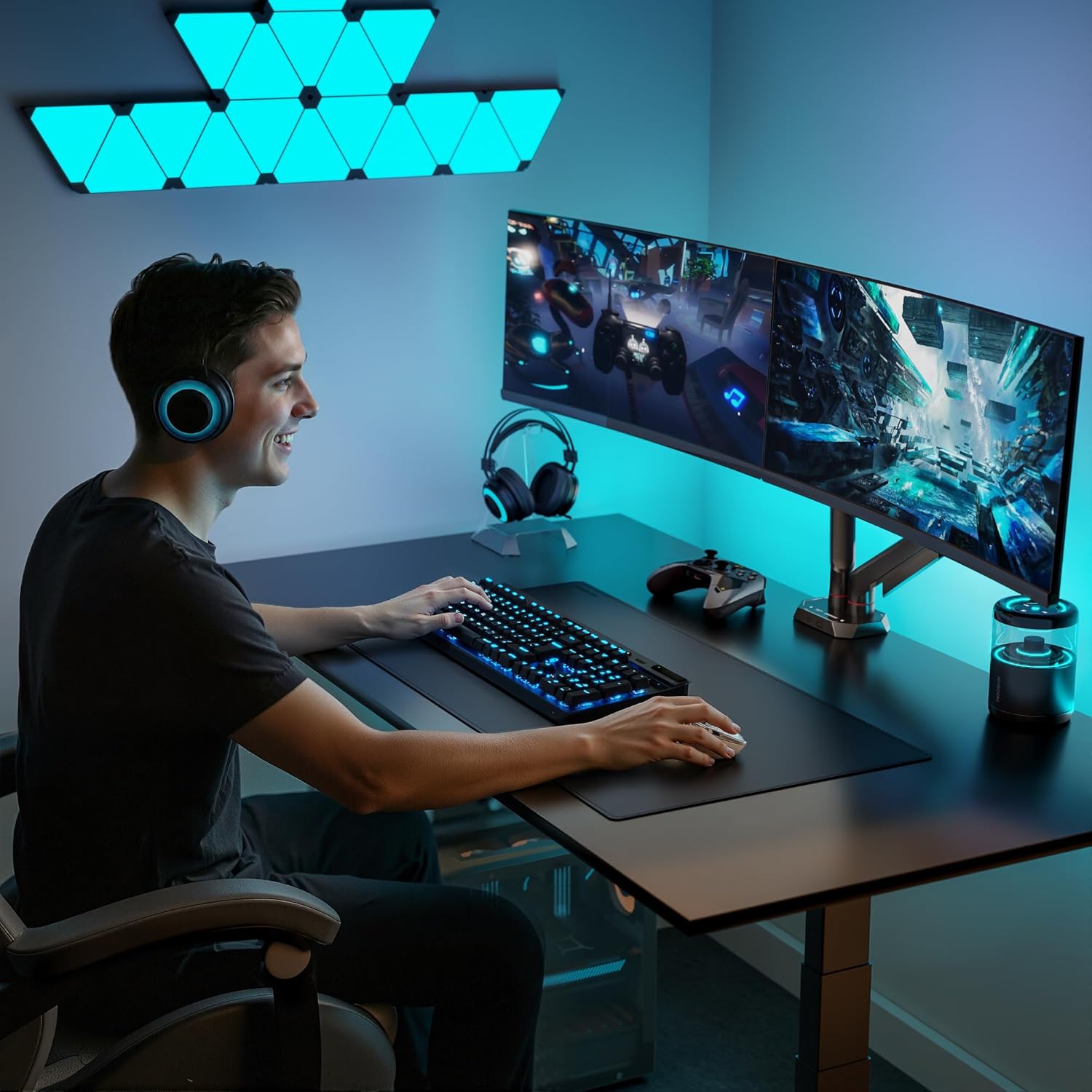 ARES WING Dual Monitor Arm for 17-35 Inch Flat Curved Ultrawide Screens Up to 26.5lbs, Fully Adjustable Dual Monitor Mount, C-Clamp & Grommet Base, 75/100 Vesa Mount, Black