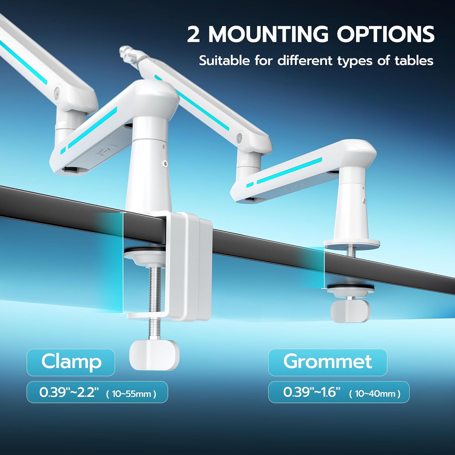 ARES WING Aluminum Low Profile Mic Arm with 4.4 lbs Load Capacity, Adjustable Microphone Boom Arm with 3/8” to 5/8” Screw Adapter, Desk Mount Mic Stand for Gaming Streaming Podcasting, White
