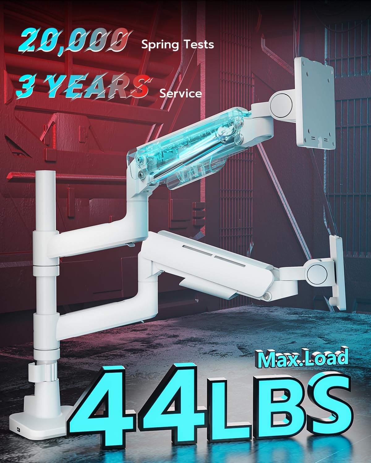 ARES WING Dual Monitor Mount for 17-49 Inch Ultrawide Heavy Duty Curved Screen Stacking, Computer Monitor Arm Desk Mount with USB, Gas Spring Adjustable Vesa Stand, White