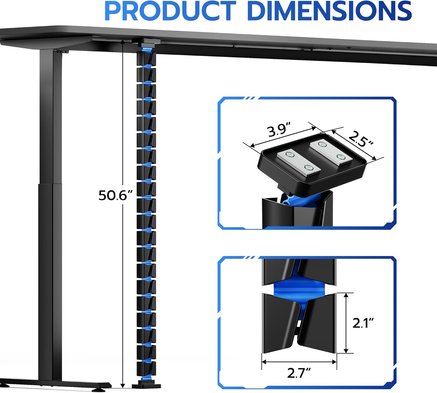 ARES WING Under Desk Cable Management Spine, Magnetic Vertebrae Cable Management for Standing Desk, Length Adjustable Cord Organizer with 20 Modular Vertebrae for Office and Gaming Desks, Blue