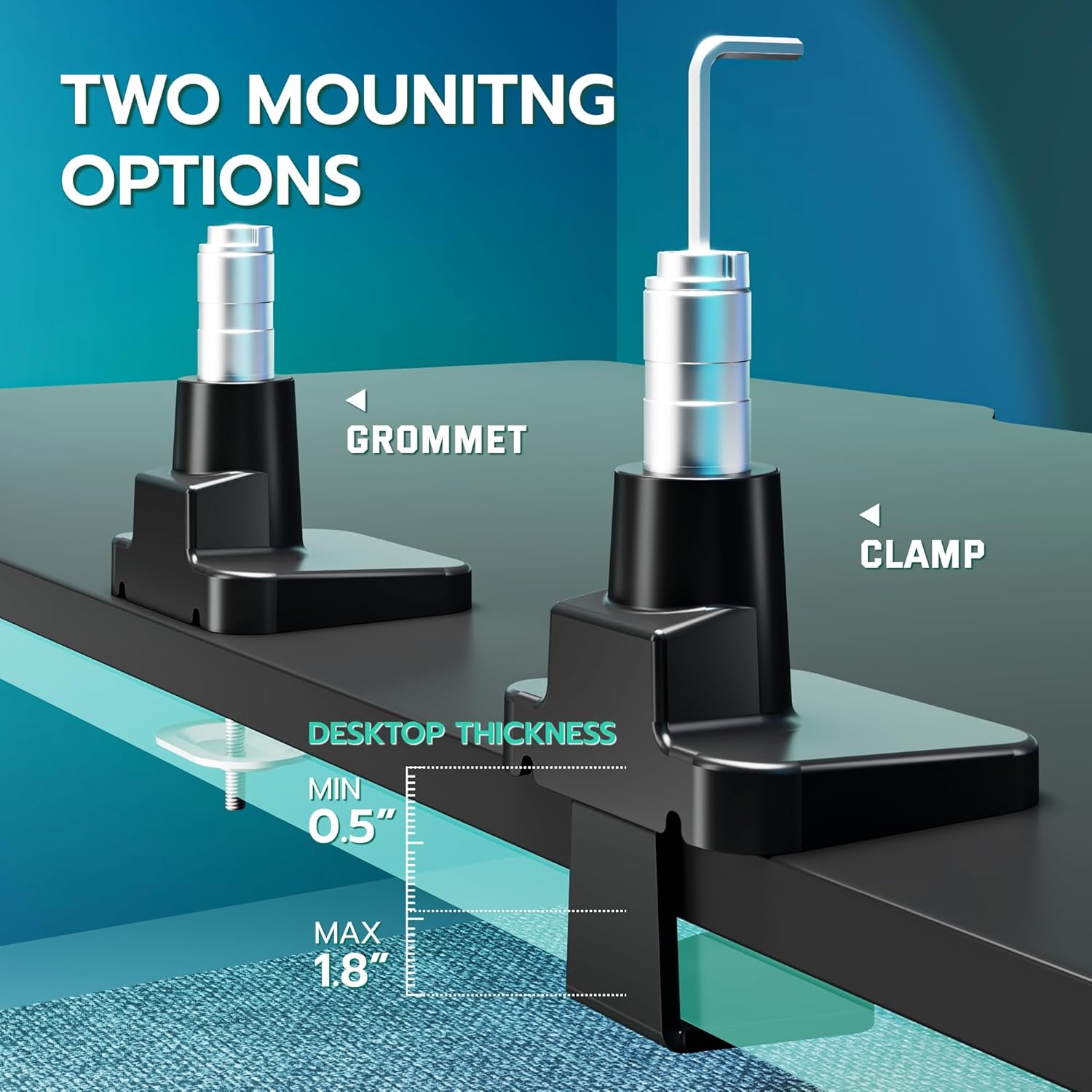 ARES WING Heavy Duty Single Monitor Arm - Gas Spring Aluminum Monitor Mount for 24"-57" Ultrawide Screens up to 66 lbs with Clamp/Grommet Desk Mount, 75/100/200 Vesa Mount, Black