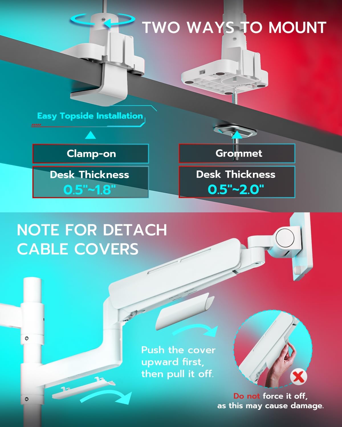 ARES WING Dual Monitor Mount for 17-49 Inch Ultrawide Heavy Duty Curved Screen Stacking, Computer Monitor Arm Desk Mount with USB, Gas Spring Adjustable Vesa Stand, White