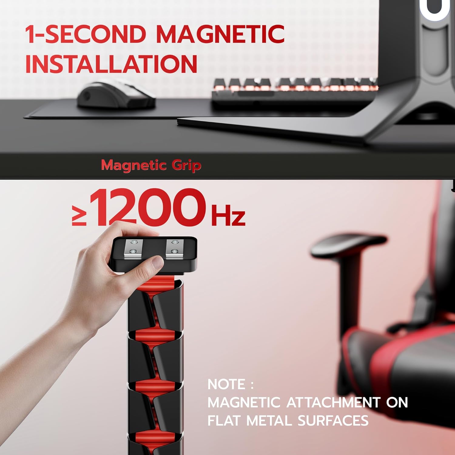 ARES WING Under Desk Cable Management Spine, Magnetic Vertebrae Cable Management for Standing Desk, Length Adjustable Cord Organizer with 20 Modular Vertebrae for Office and Gaming Desks, Red