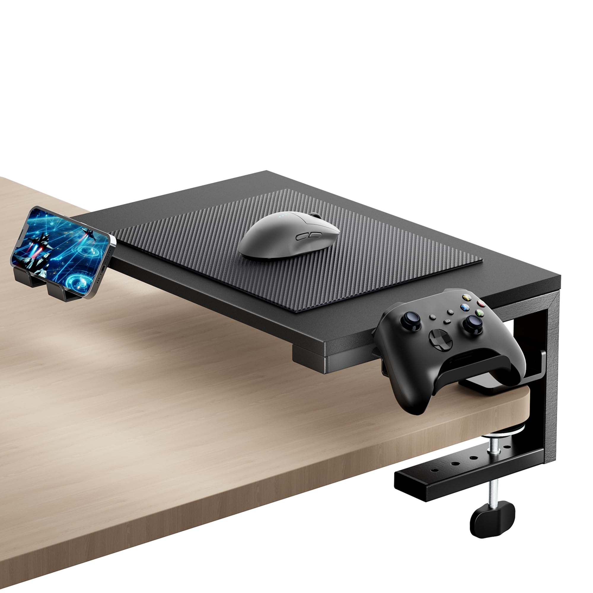 22 inches Desk Extender Shelf, 22"x 9.8" Versatile Clamp on Desk Shelf, Heavy Duty Desktop Organizer for Gaming and Office Accessories, Black