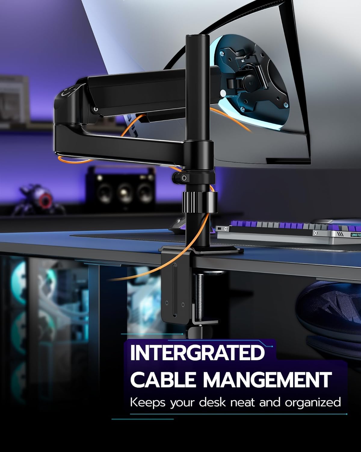 ARES WING Single Monitor Mount - Ultrawide Monitor Arm for 17 to 40 Inch Heavy Duty Curved Screen up to 26.4 lbs with Clamp/Grommet Desk Mount, 75/100 Vesa Mount, Black