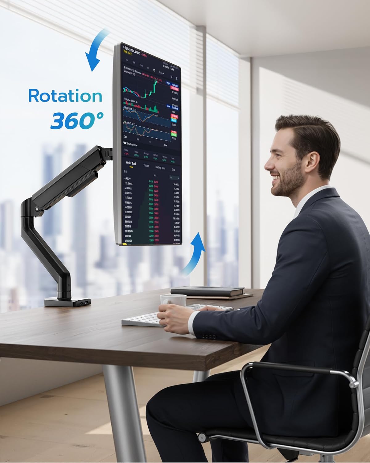 ARES WING Heavy Duty Single Monitor Arm - Fully Adjustable Monitor Mount for 17