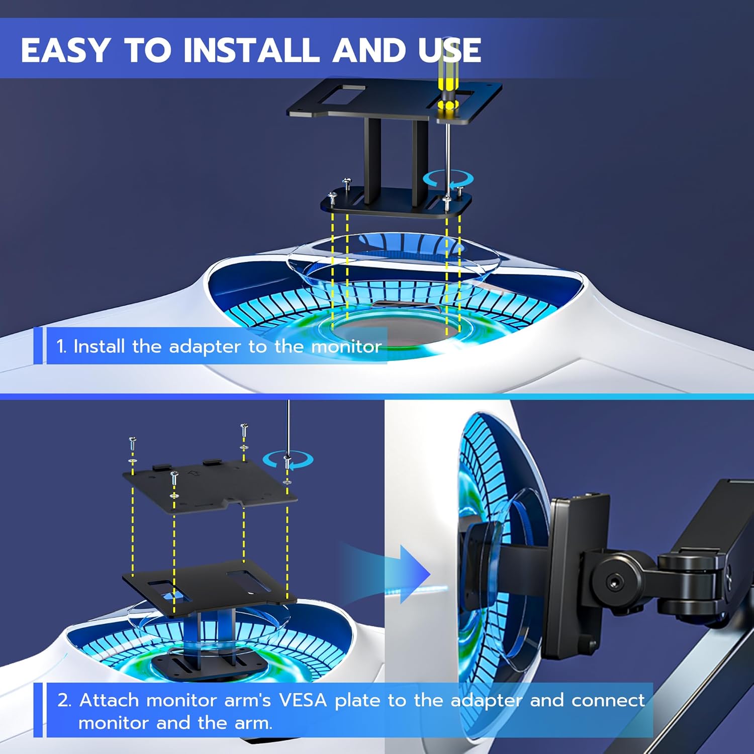 ARES WING Deep Recessed Monitor VESA Adapter Plate, Quick Attach VESA Mount Adapter for Samsung Odyssey Neo G9, G95NA, and Odyssey G9(Not Compatible with OLED Models), VESA 100x100