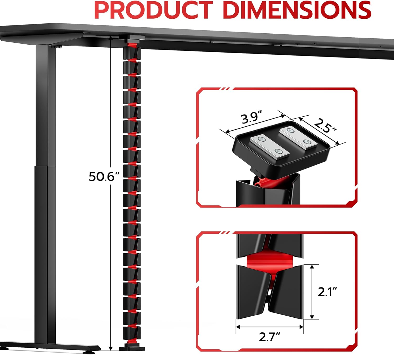 ARES WING Under Desk Cable Management Spine, Magnetic Vertebrae Cable Management for Standing Desk, Length Adjustable Cord Organizer with 20 Modular Vertebrae for Office and Gaming Desks, Red