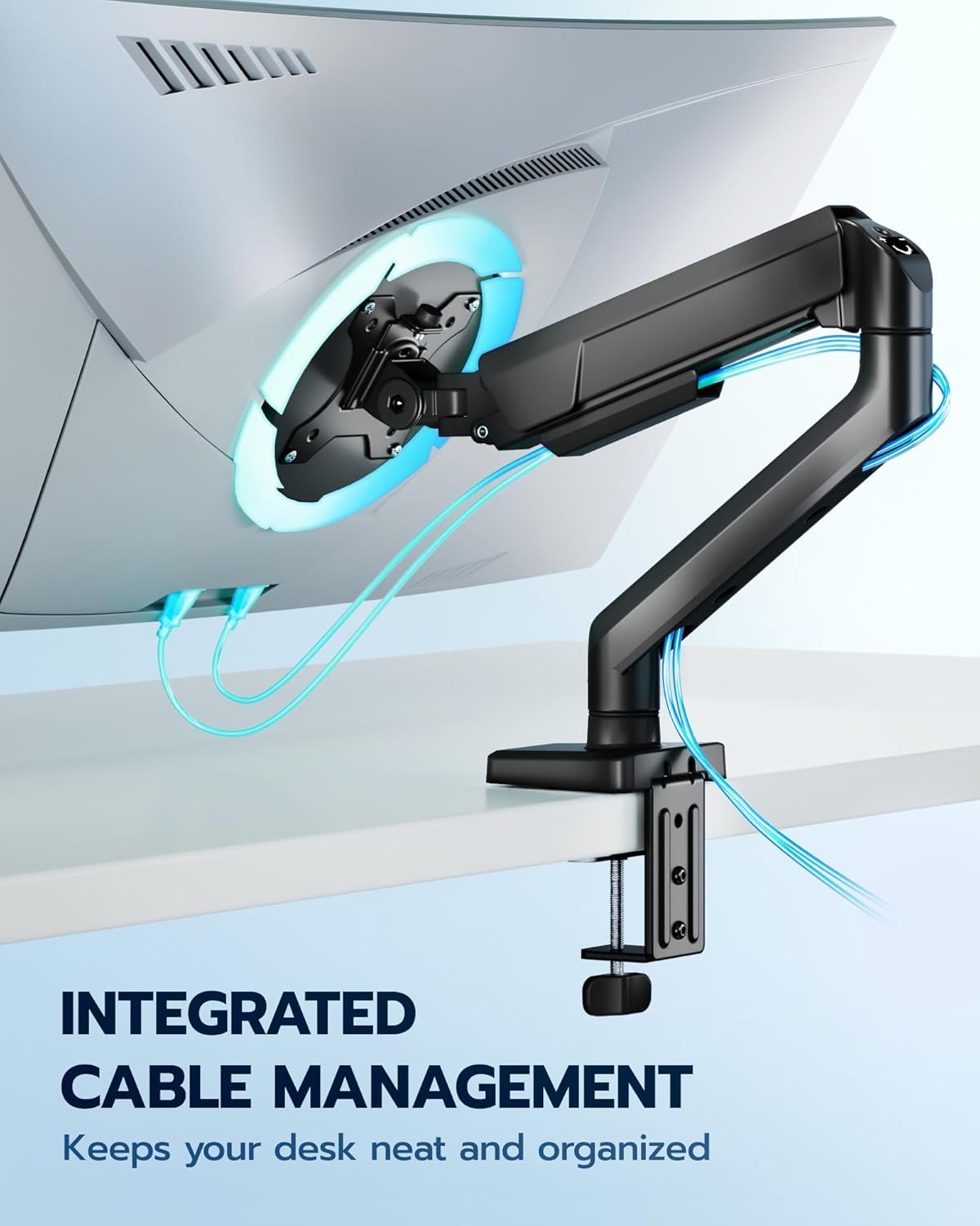 ARES WING Heavy Duty Single Monitor Arm - Fully Adjustable Monitor Mount for 17