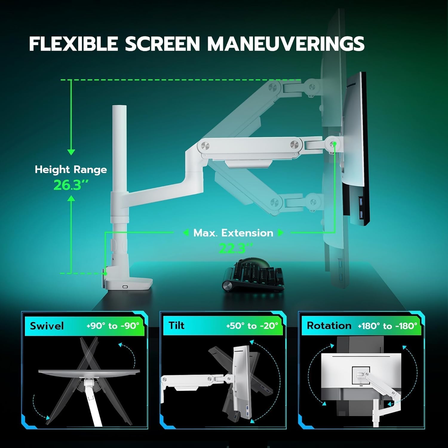 Heavy Duty Monitor Arm with USB Ports ARES WING